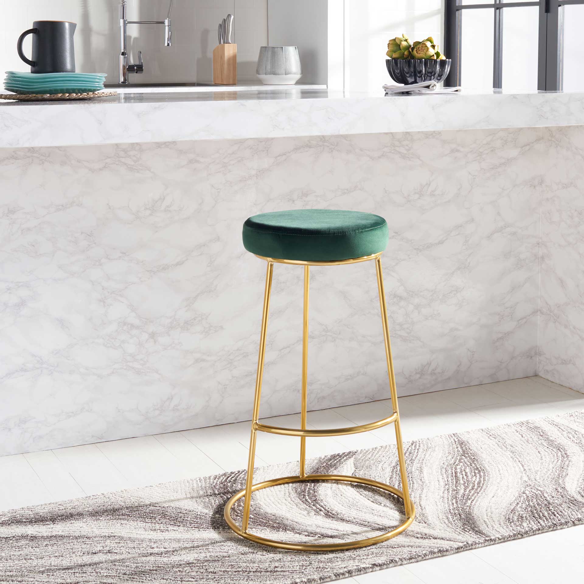 Sarah Round Bar Stool Malachite Green/Gold - Image 5