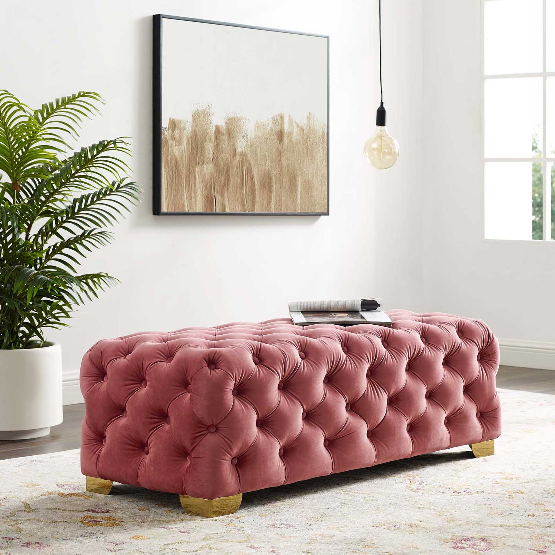 Sarah Velvet Bench Dusty Rose - Image 6