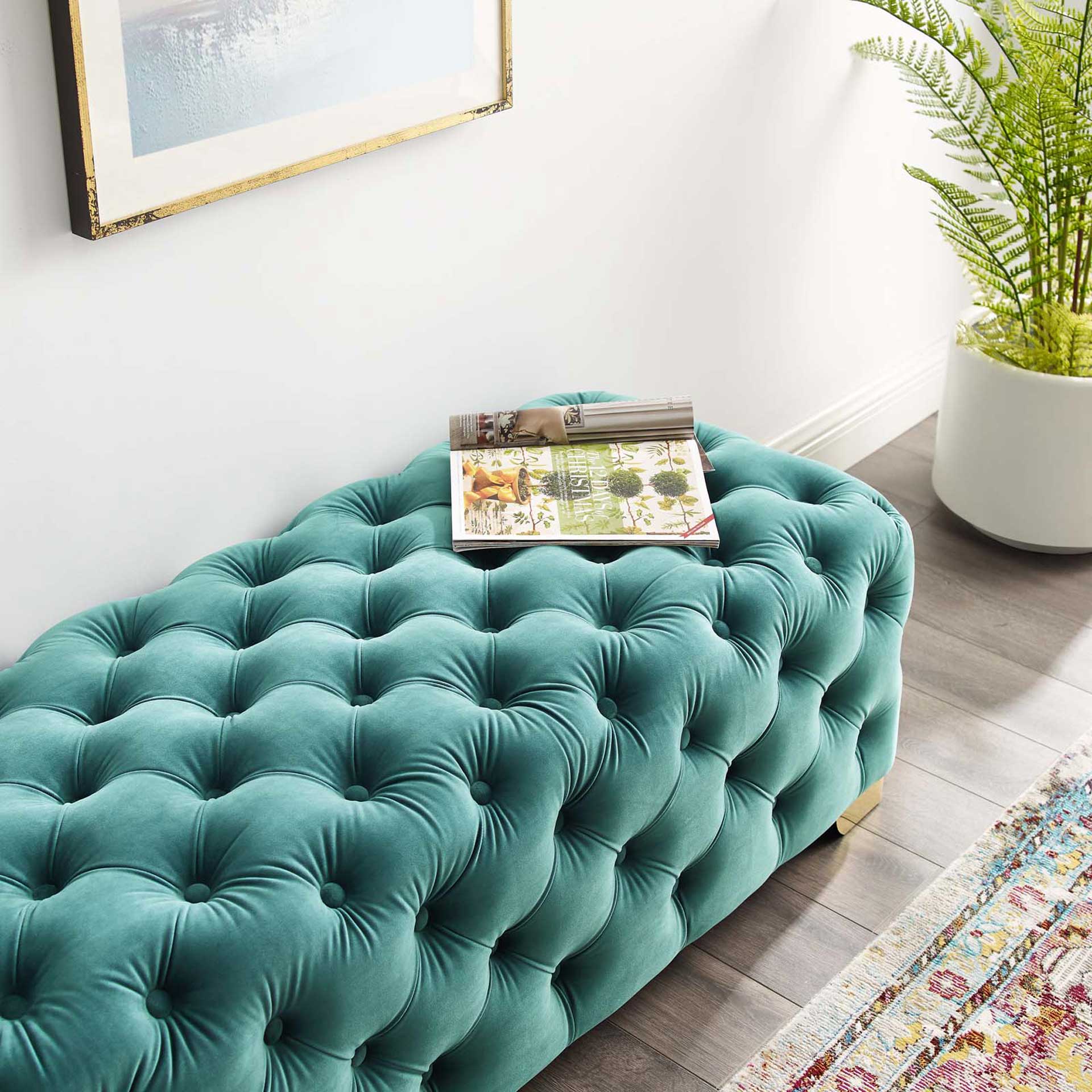 Sarah Velvet Bench Teal - Image 5