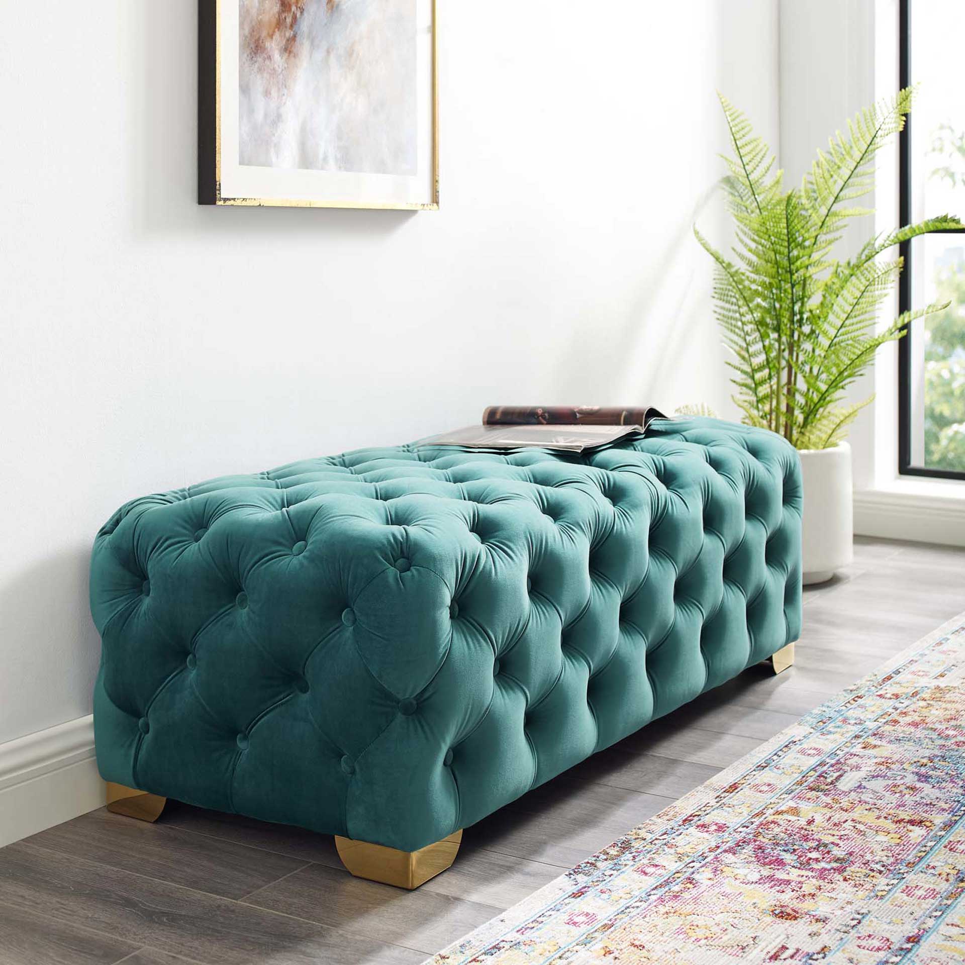 Sarah Velvet Bench Teal - Image 6