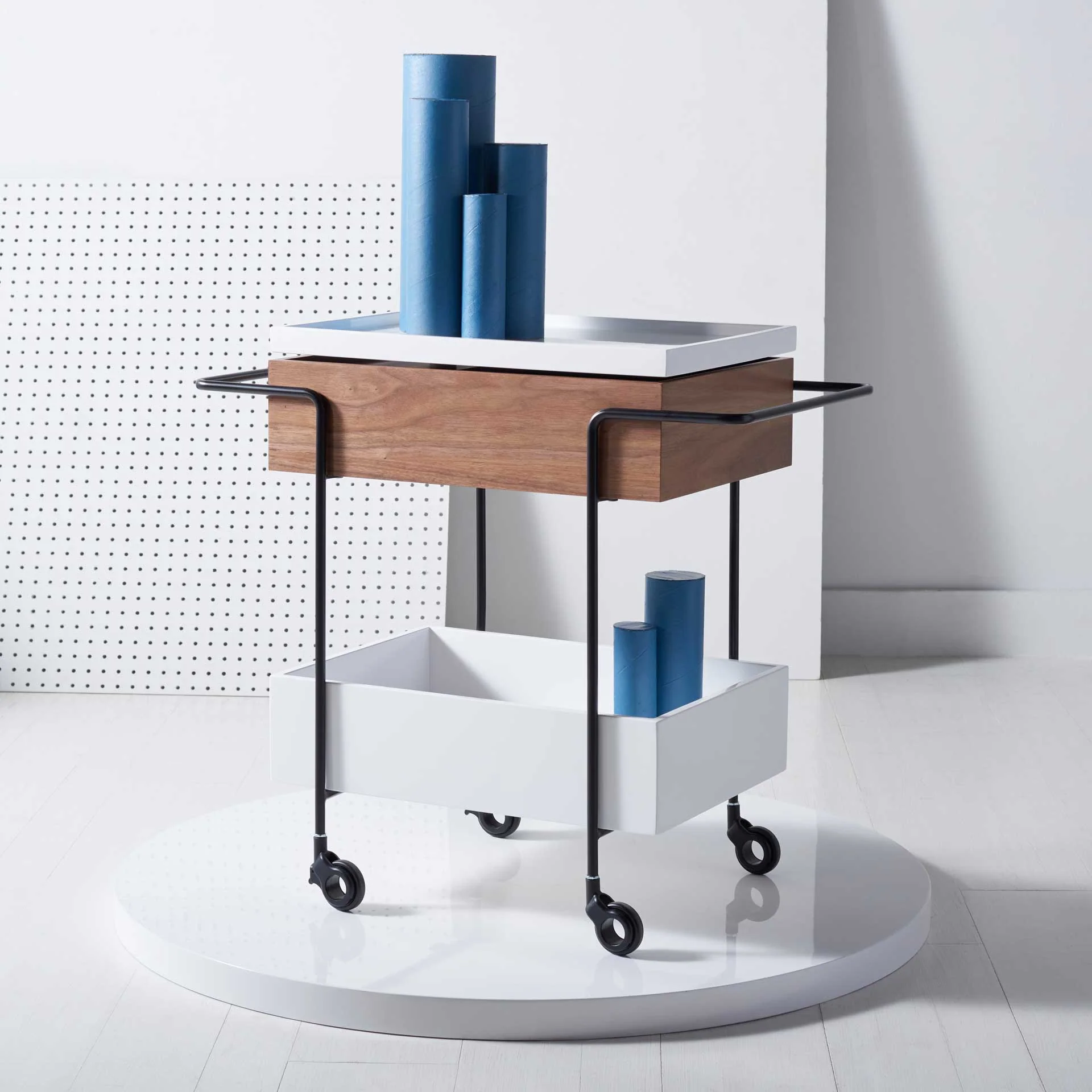 Scandlee Tray Bar Cart Walnut/White/Black - Image 4