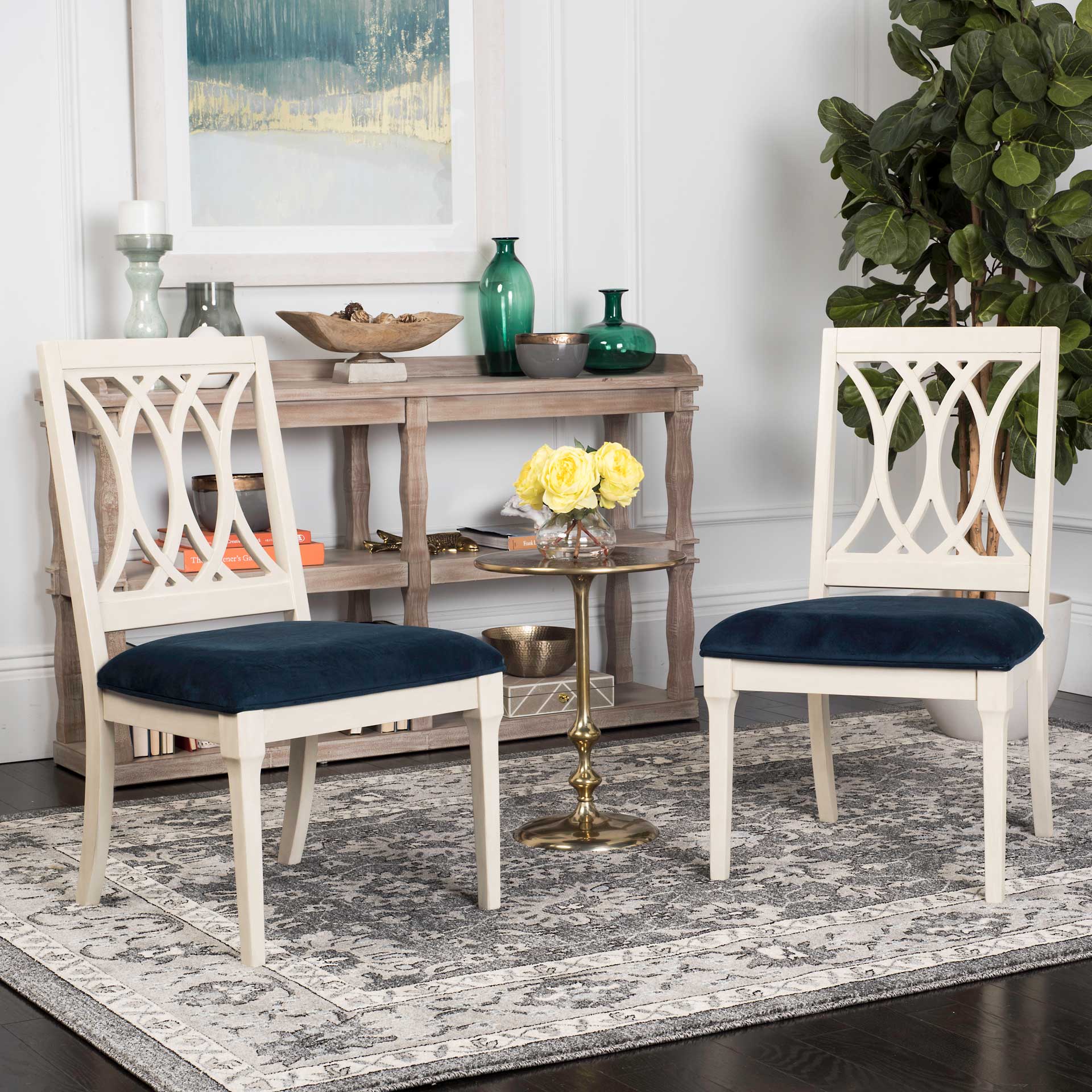 Seaside Velvet Side Chair Navy/Antique White (Set of 2) - Image 9