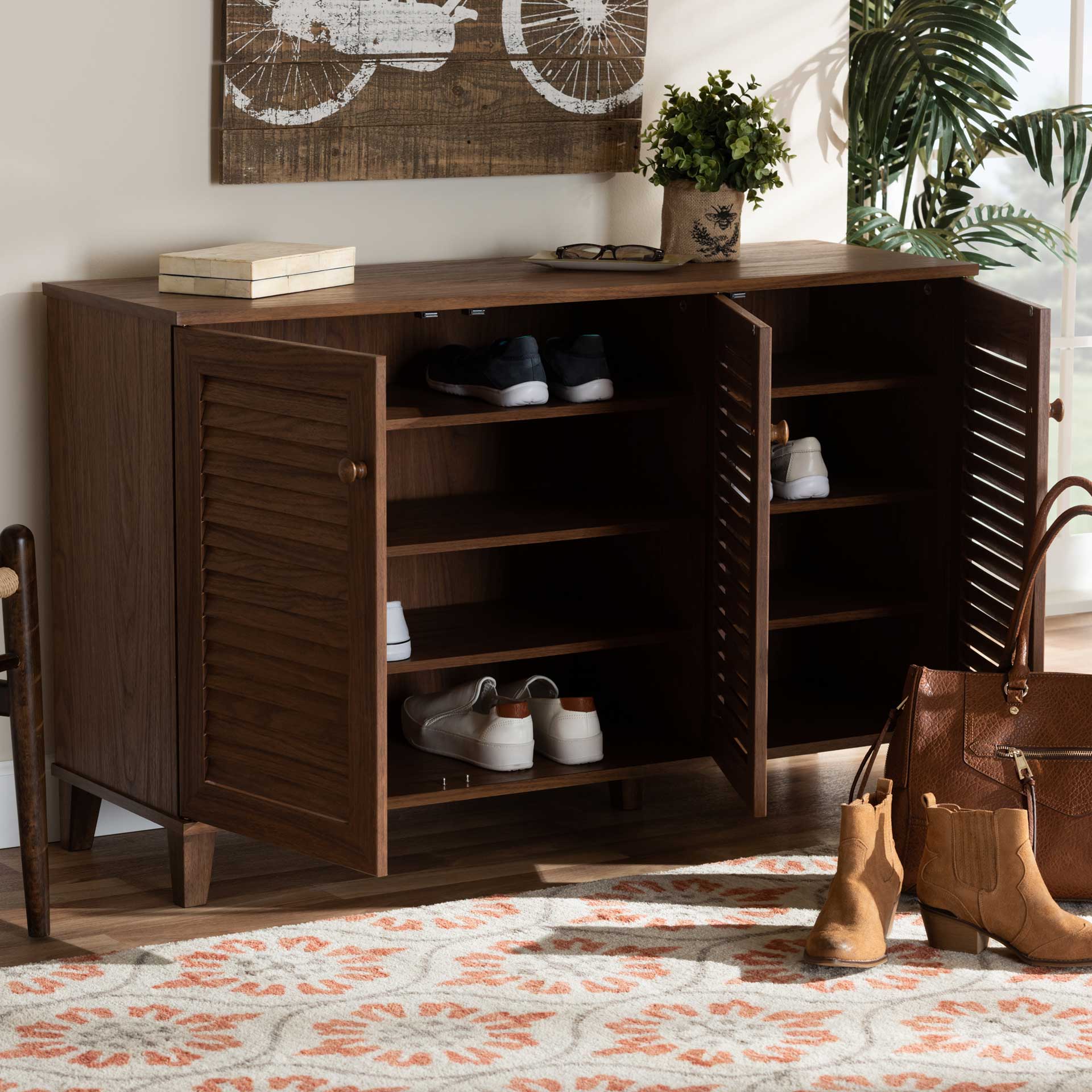 Seattle 8-Shelf Wood Shoe Cabinet Walnut - Image 10