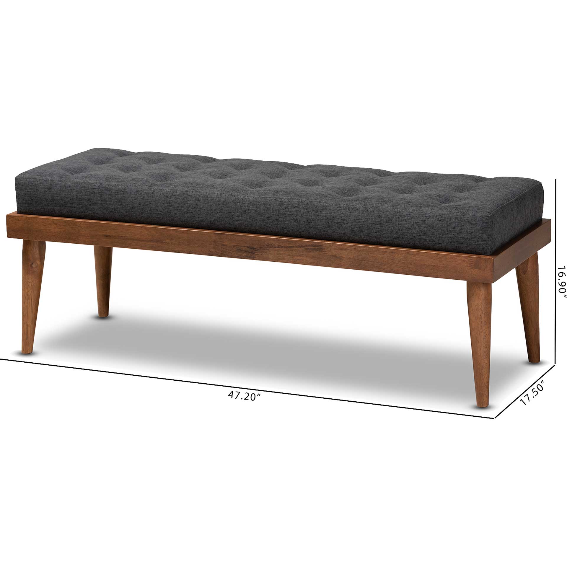 Seattle Fabric Upholstered Bench Charcoal/Walnut - Image 6