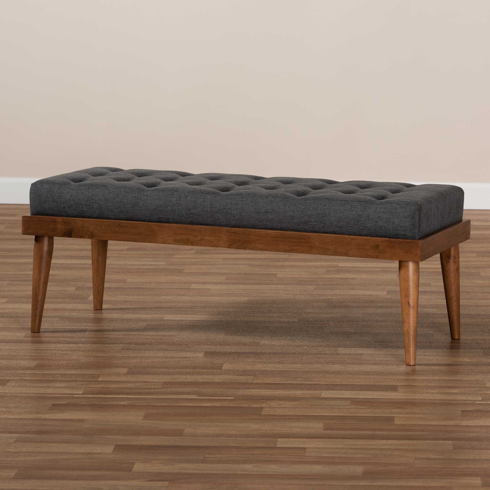 Seattle Fabric Upholstered Bench Charcoal/Walnut - Image 7