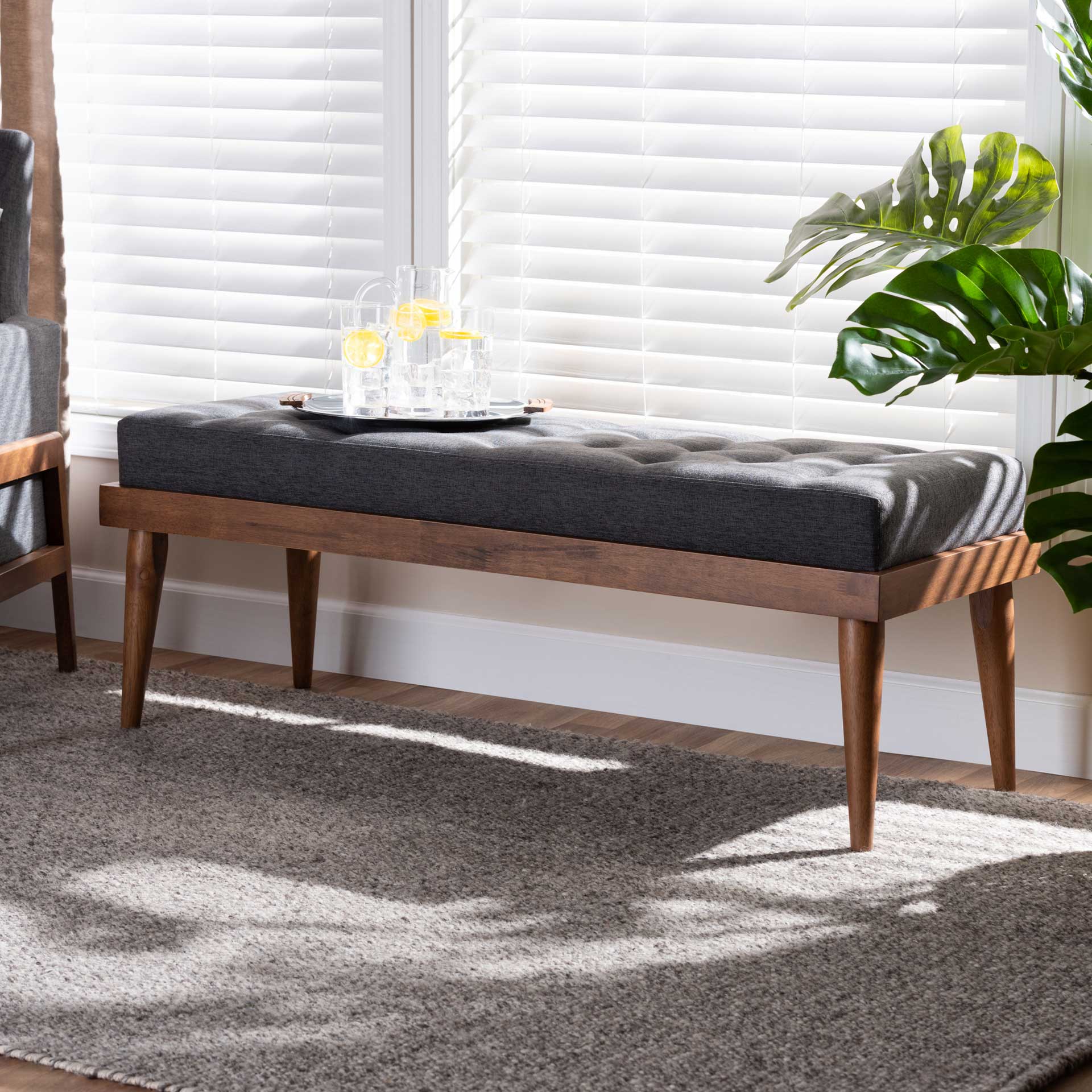 Seattle Fabric Upholstered Bench Charcoal/Walnut - Image 8