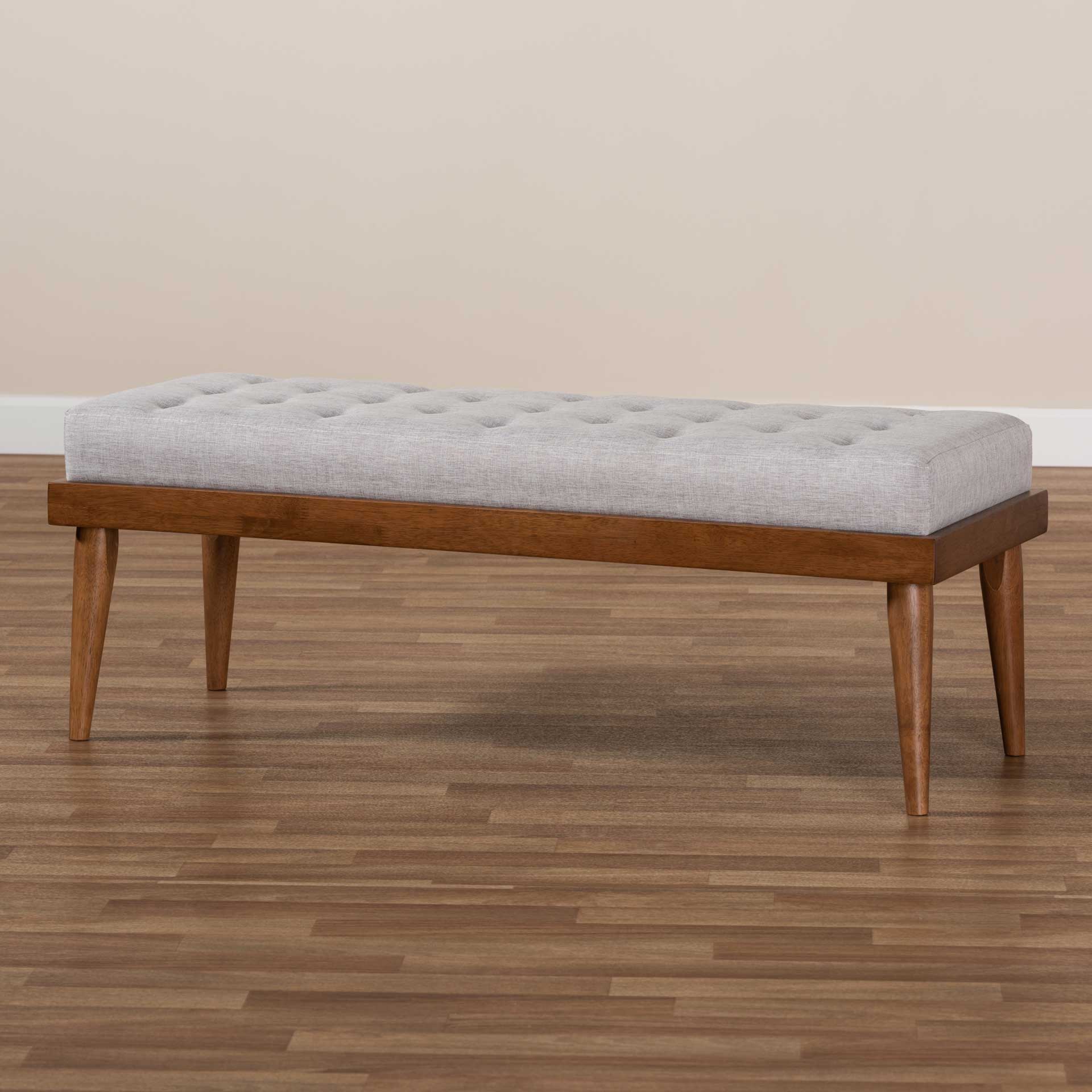 Seattle Fabric Upholstered Bench Grayish Beige/Walnut - Image 7