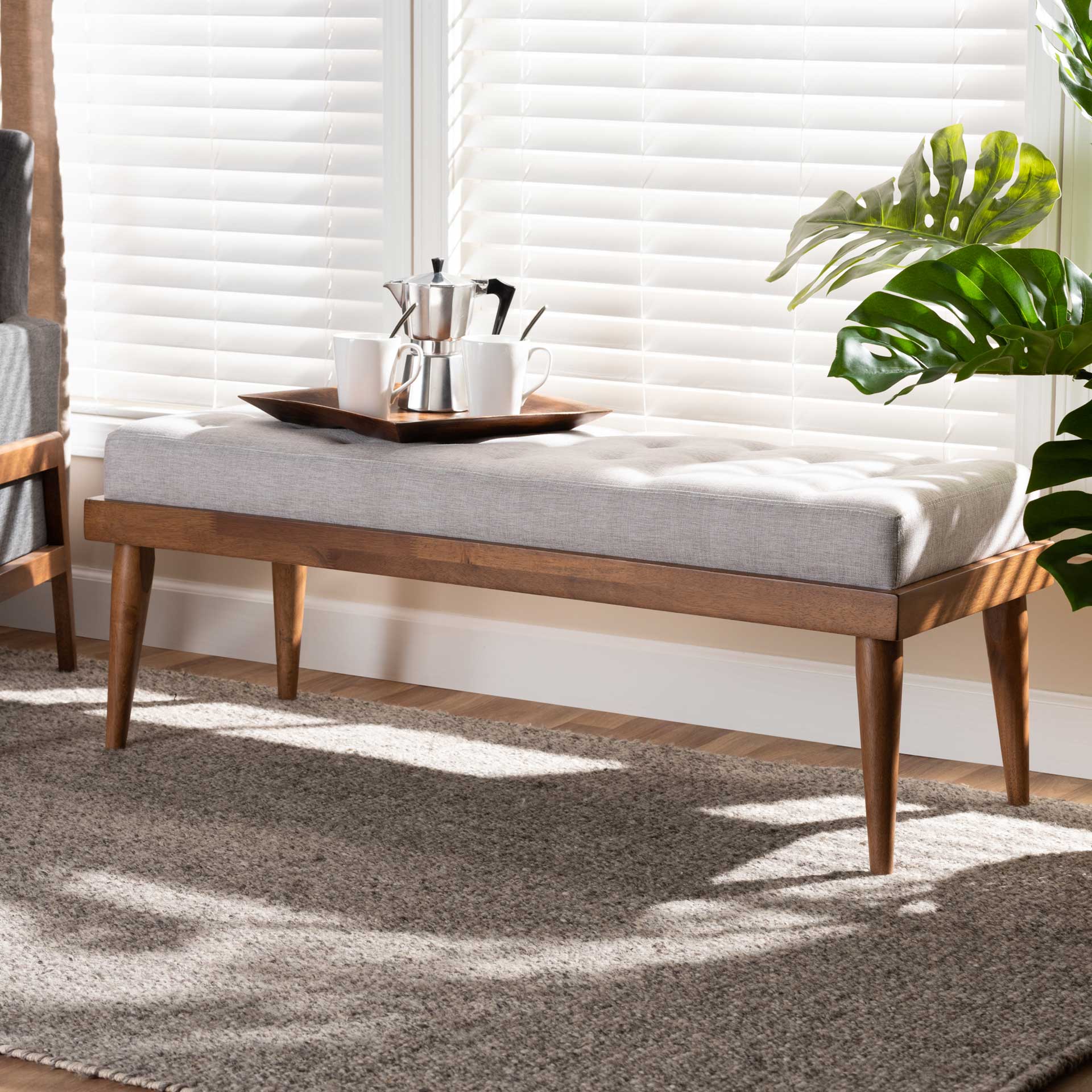 Seattle Fabric Upholstered Bench Grayish Beige/Walnut - Image 8
