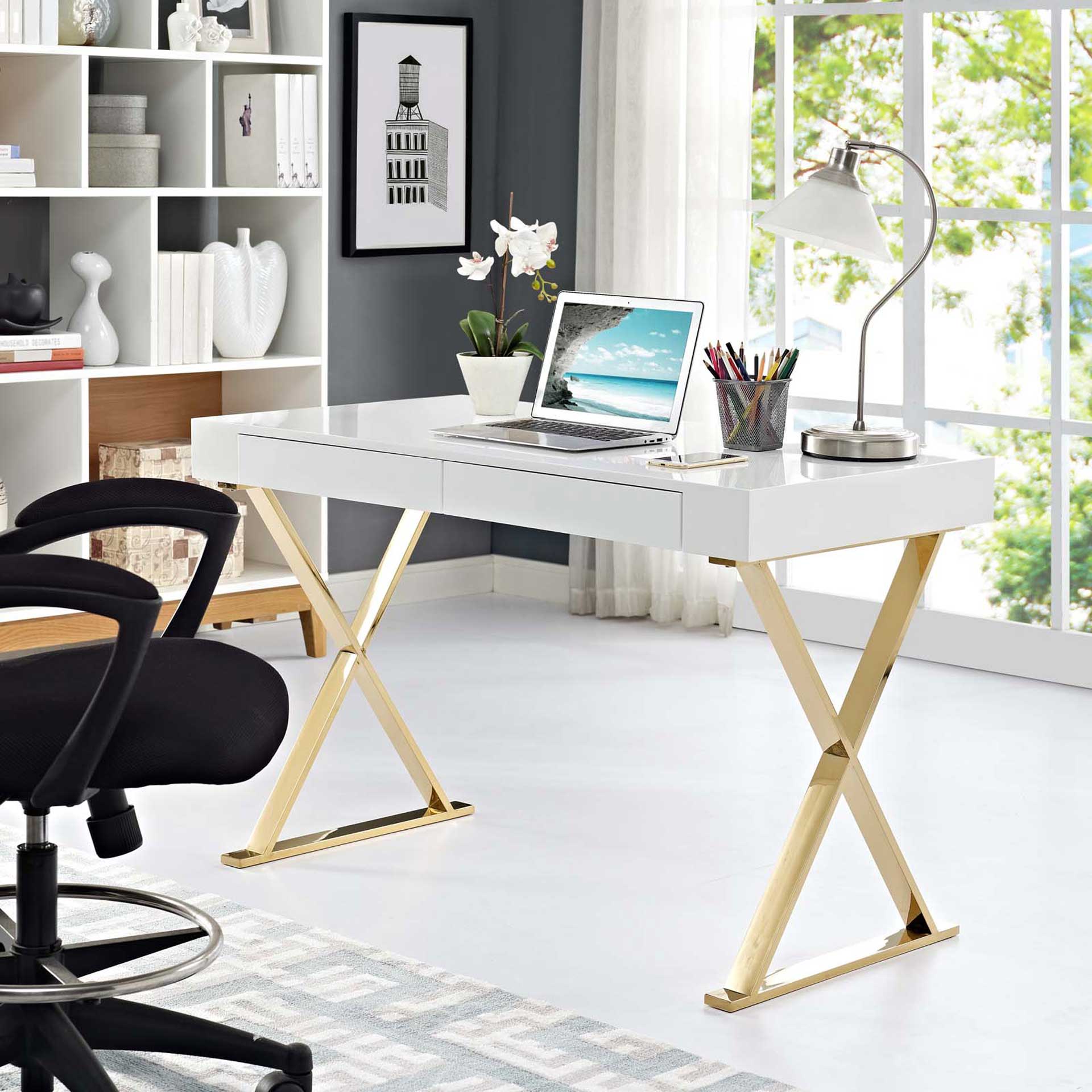 Section Office Desk White/Gold - Image 4