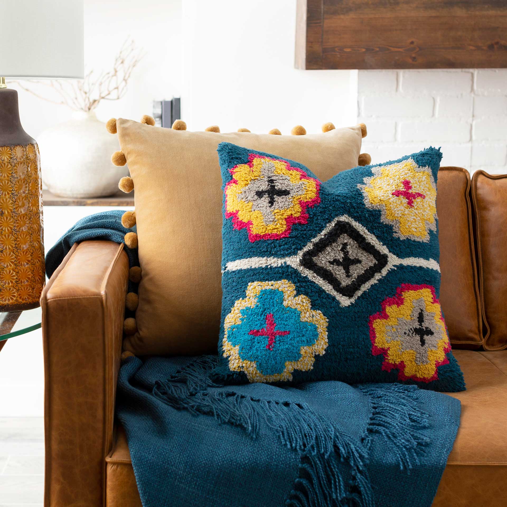 Selena Pillow Beige/Teal/Black - Image 3