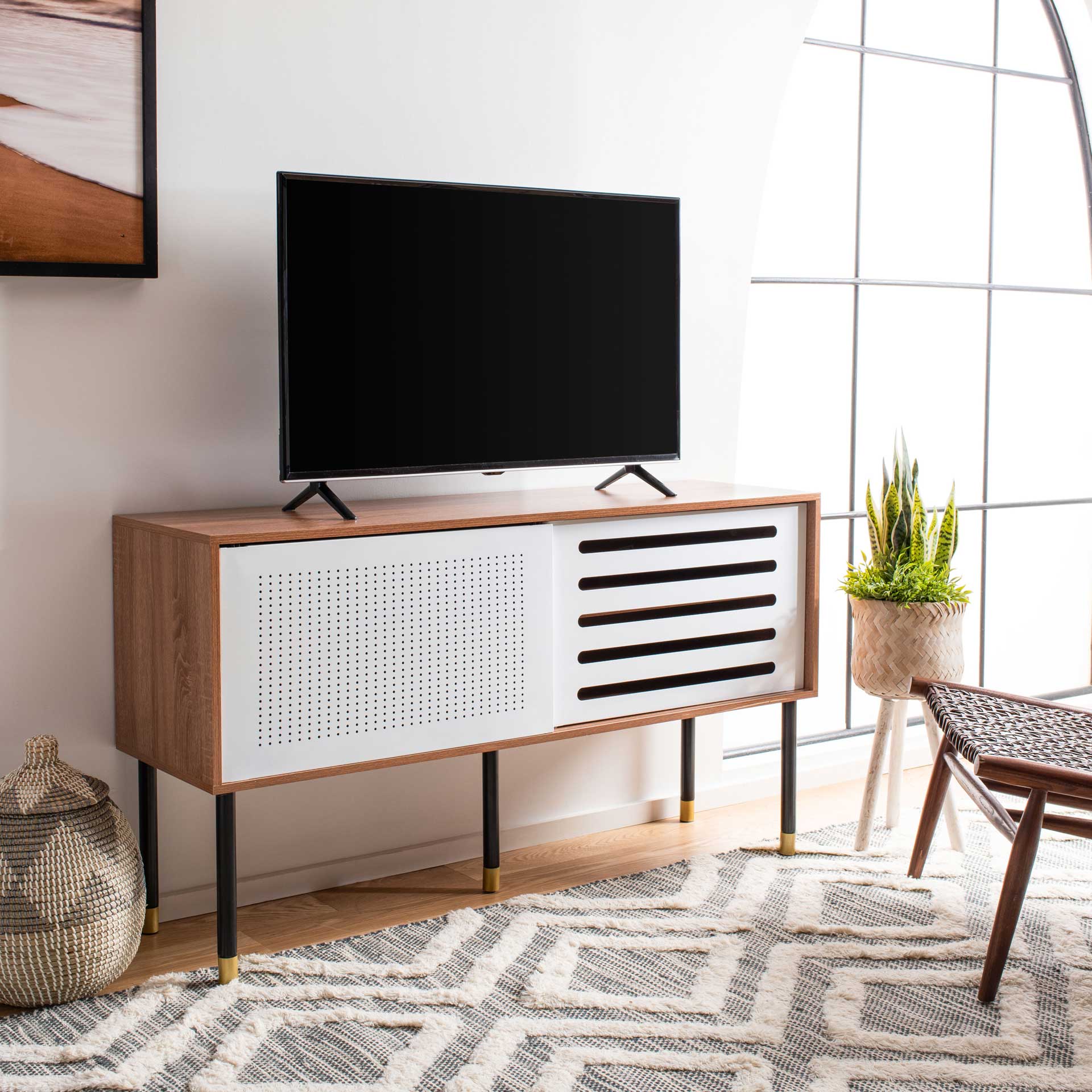 Shanara TV Stand White/Natural/Black/Gold - Image 7