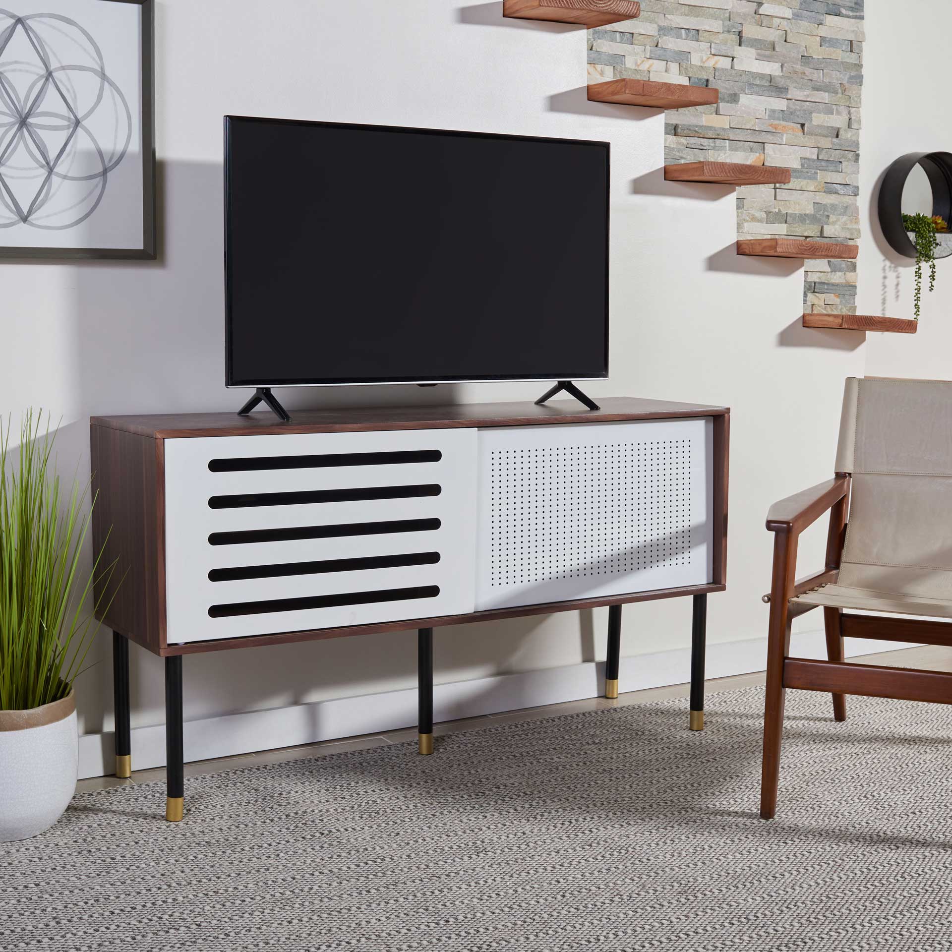 Shanara TV Stand White/Walnut/Black/Gold - Image 8