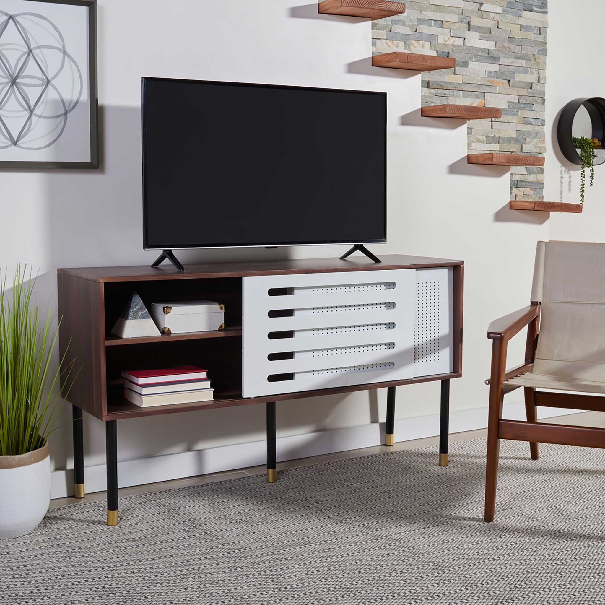 Shanara TV Stand White/Walnut/Black/Gold - Image 9