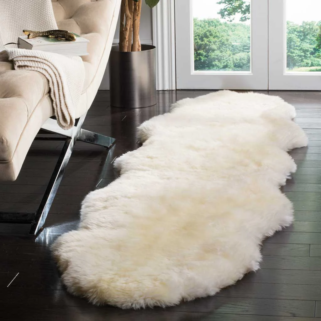 Sheepskin Hand Woven White Runner Rug - Image 5