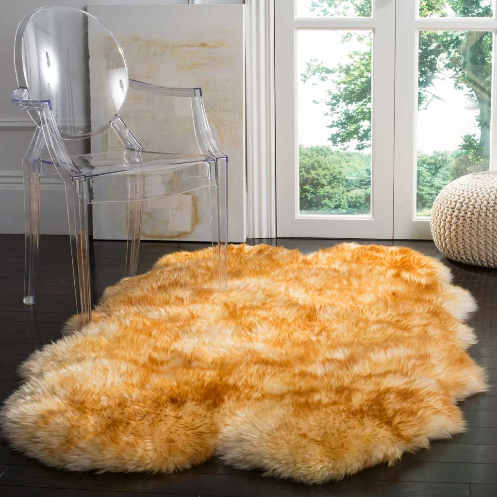 Sheepskin Pelt Champagne/Copper Brown Area Rug - Image 4
