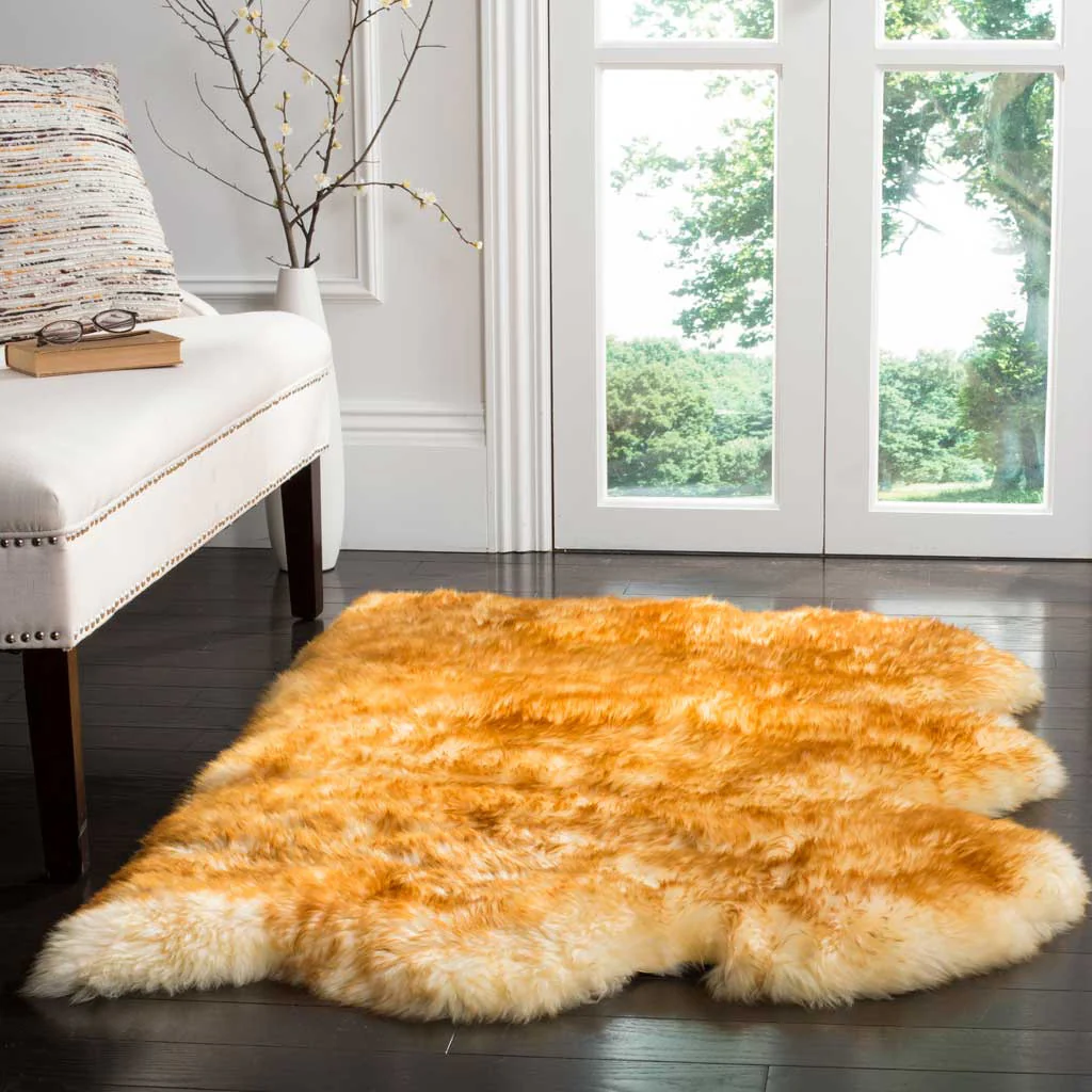 Sheepskin Pelt Champagne/Copper Brown Area Rug - Image 5