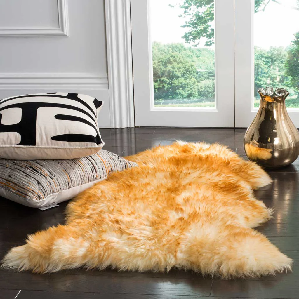 Sheepskin Pelt Champagne/Copper Brown Area Rug - Image 6