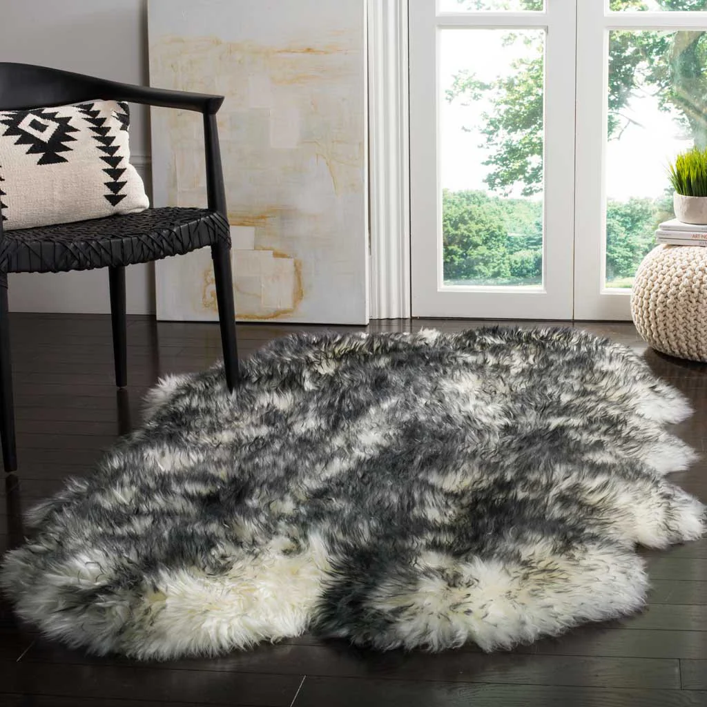Sheepskin Pelt Ivory/Dark Charcoal Area Rug - Image 4