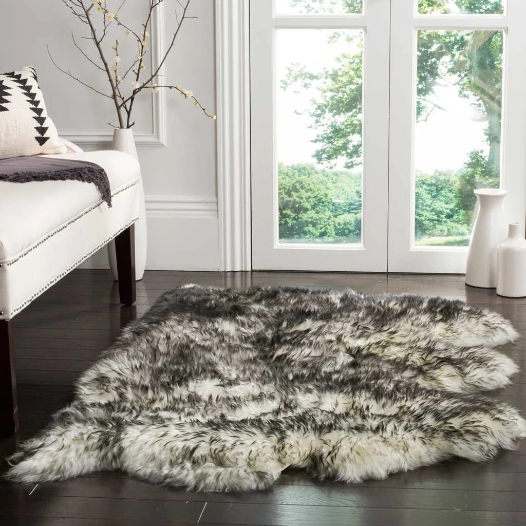 Sheepskin Pelt Ivory/Dark Charcoal Area Rug - Image 5