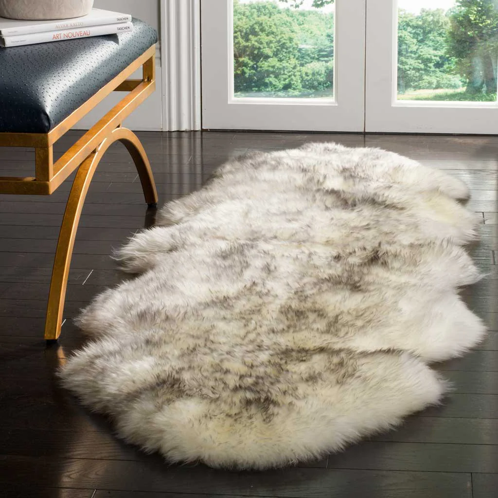 Sheepskin Pelt Ivory/Smoke Gray Runner Rug - Image 2