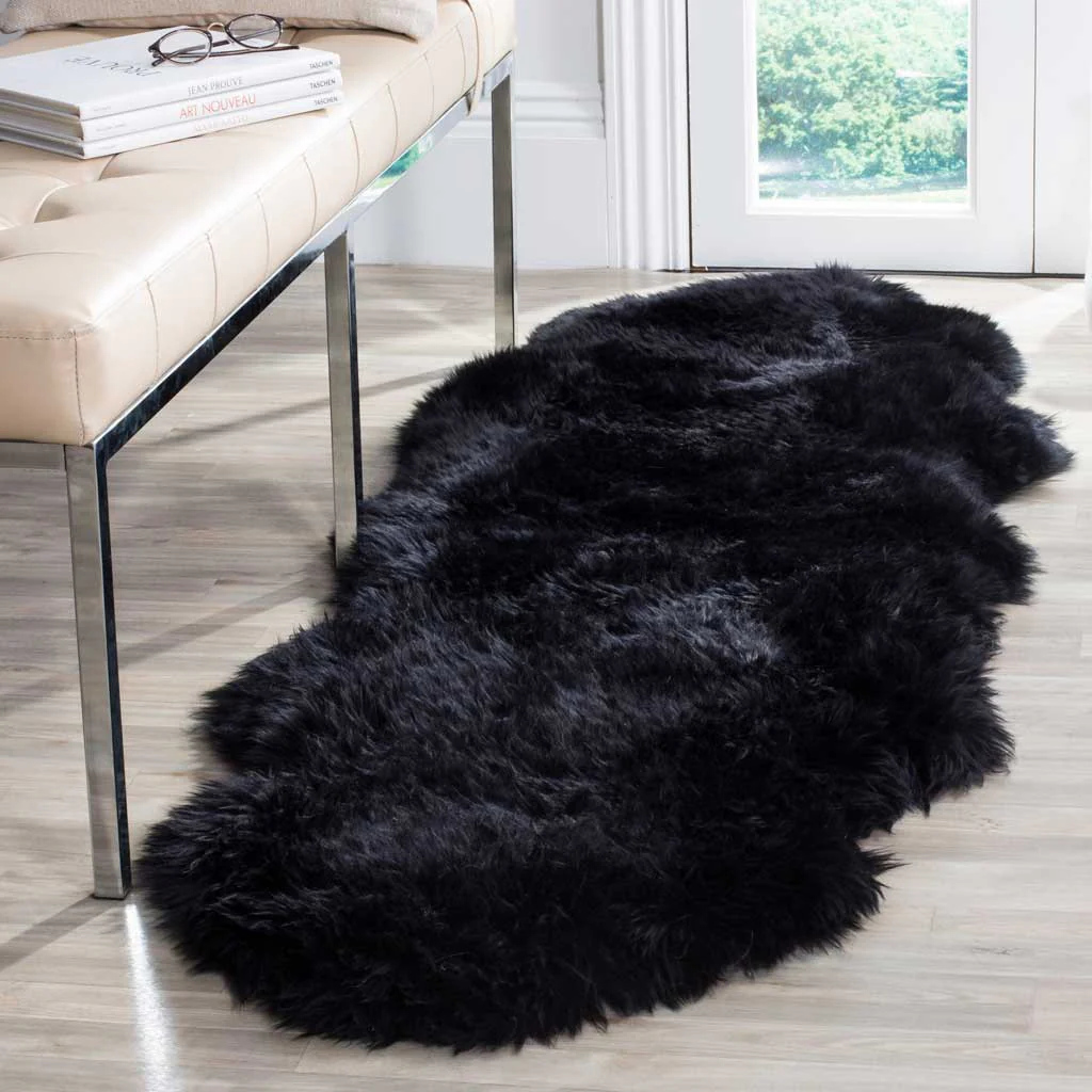 Sheepskin Pelt Midnight Black Runner Rug - Image 2
