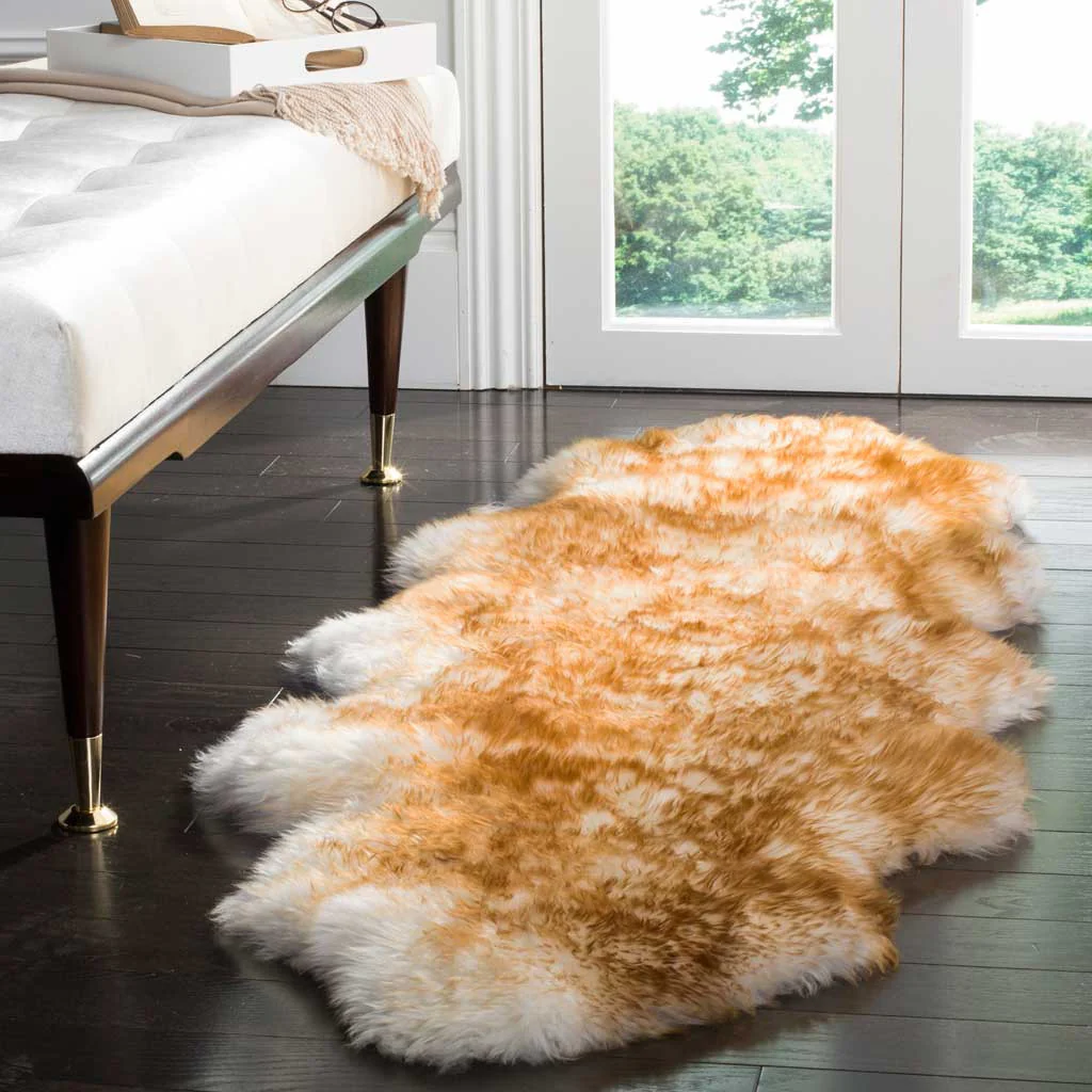 Sheepskin Pelt Off White/Coco Brown Runner Rug - Image 2
