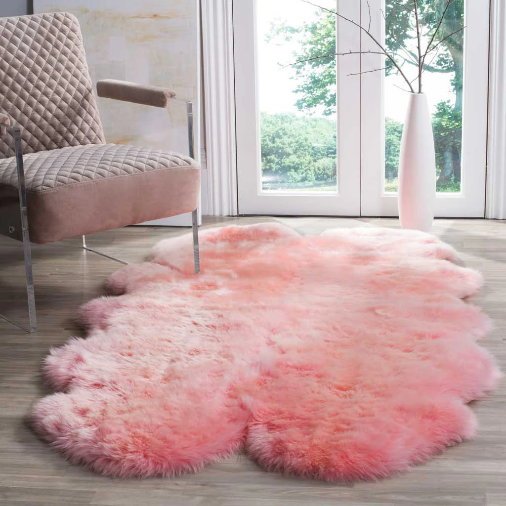 Sheepskin Pelt Solid Pink Area Rug - Image 4