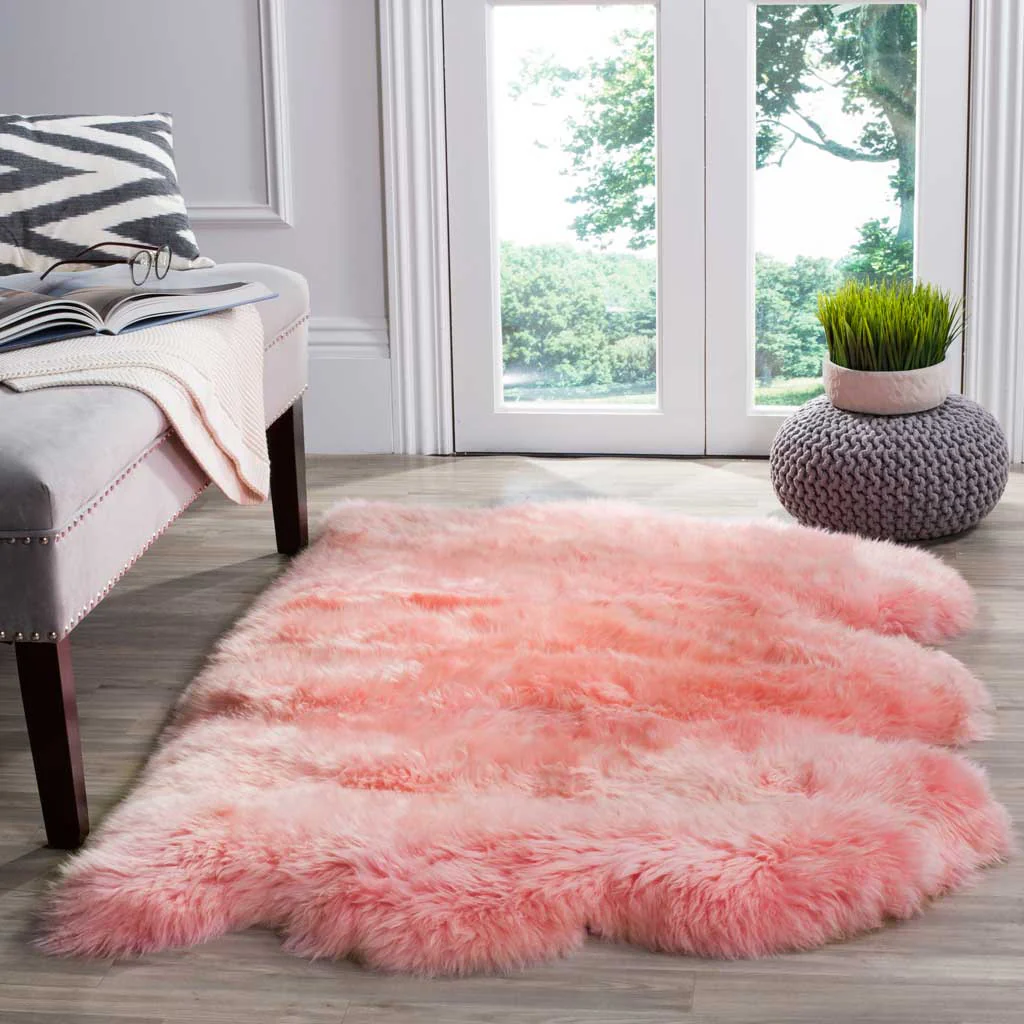 Sheepskin Pelt Solid Pink Area Rug - Image 5