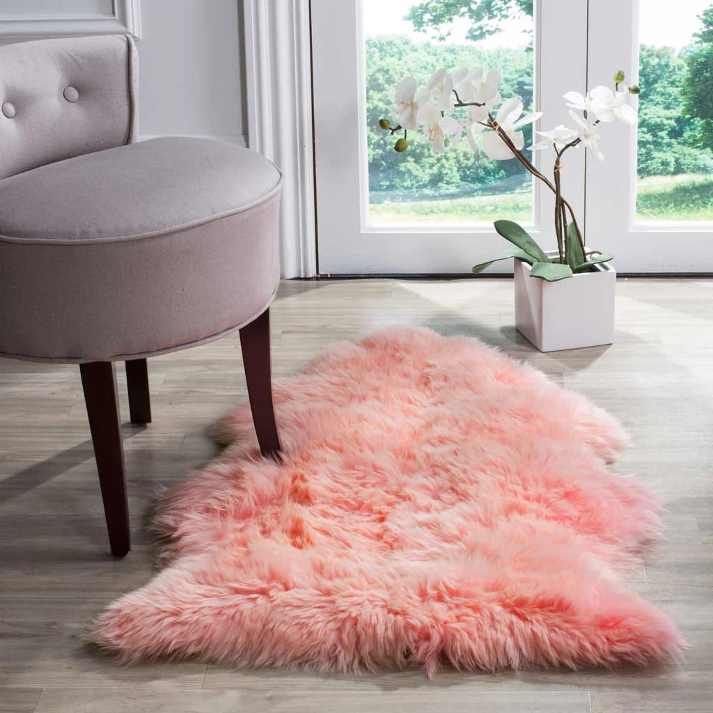 Sheepskin Pelt Solid Pink Area Rug - Image 6