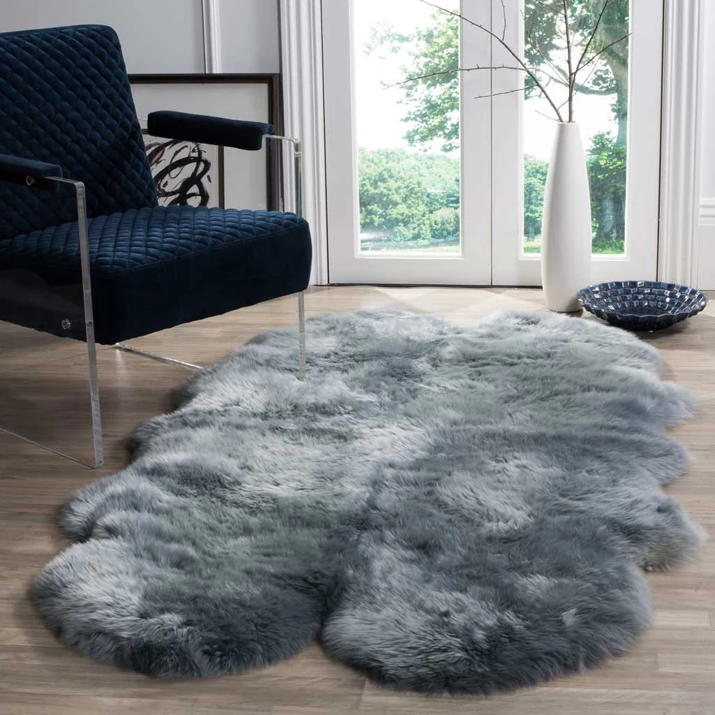Sheepskin Pelt Steel Blue Area Rug - Image 4