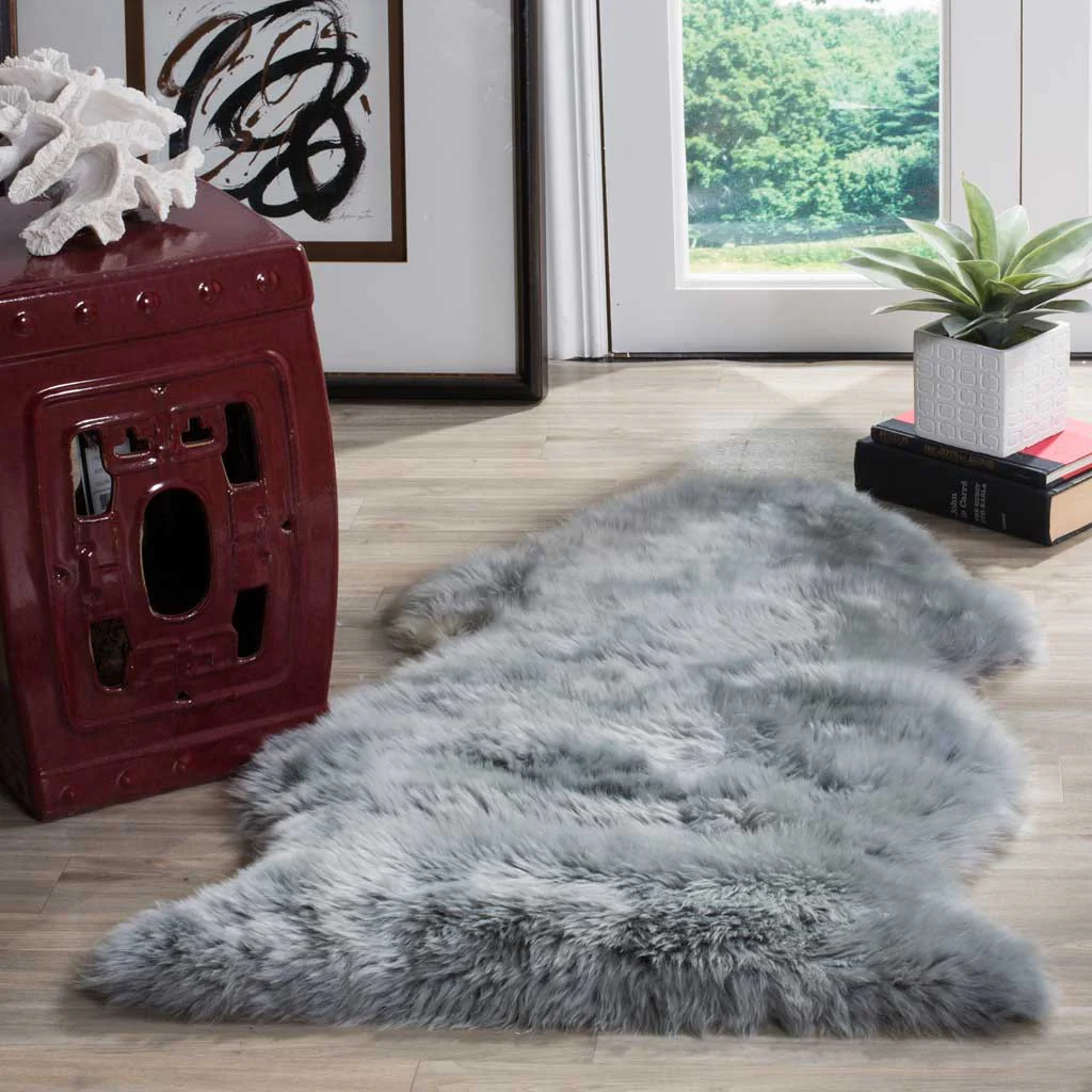 Sheepskin Pelt Steel Blue Area Rug - Image 6