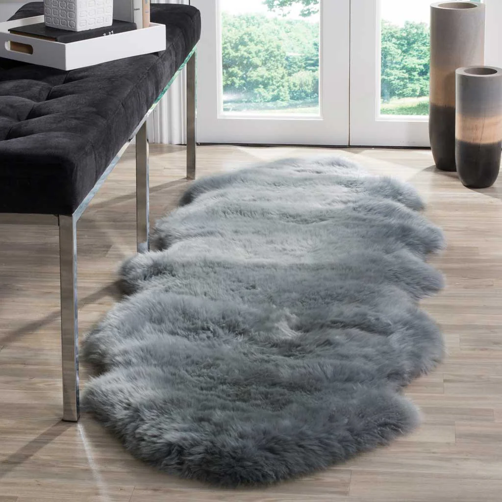 Sheepskin Pelt Steel Blue Runner Rug - Image 2