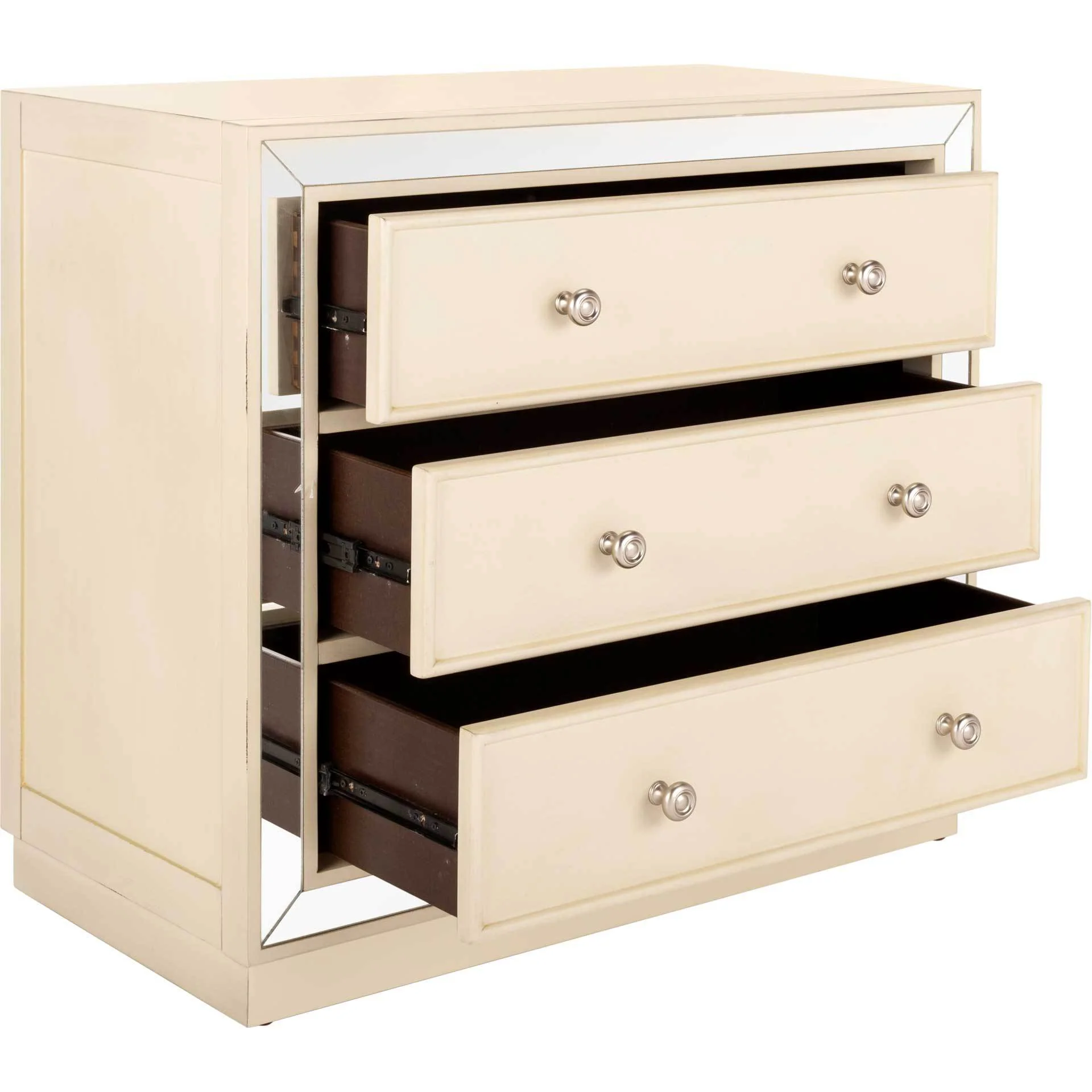Sid 3 Drawer Chest Antique Beige/Nickel/Mirror - Image 2