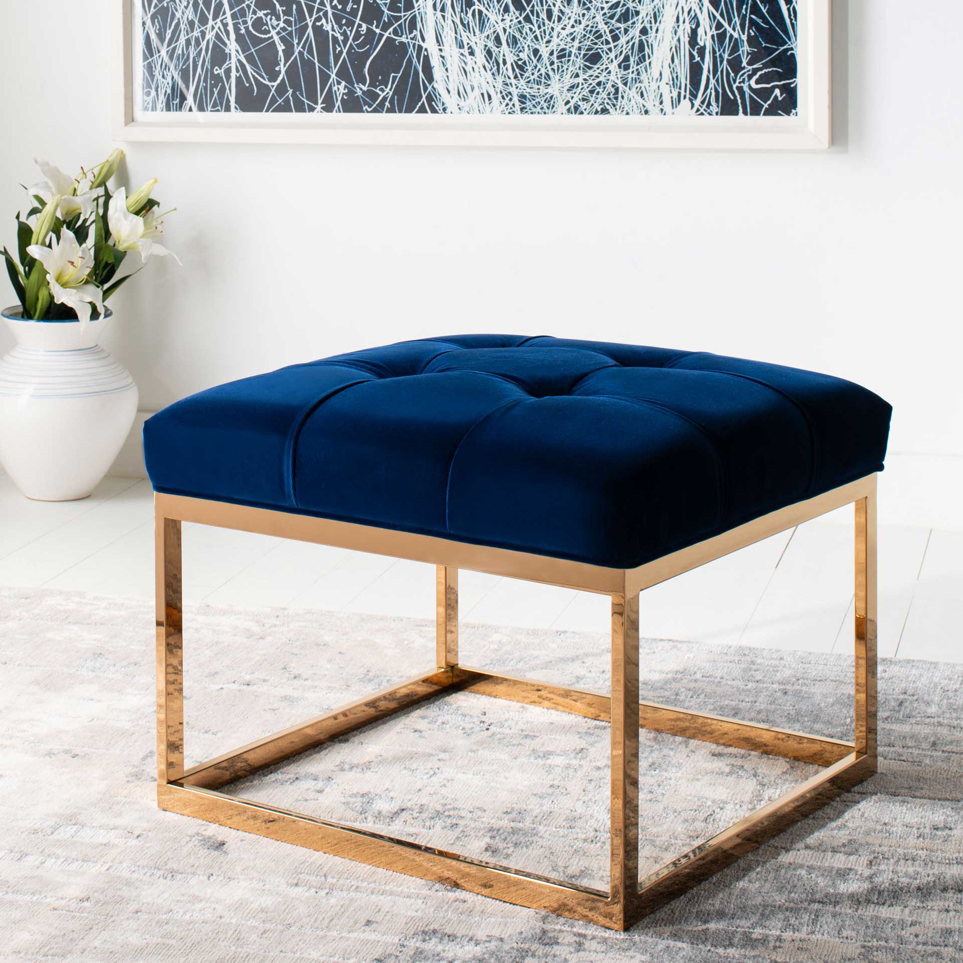Simeon Navy Velvet Tufted Ottoman Giotto Navy - Image 6
