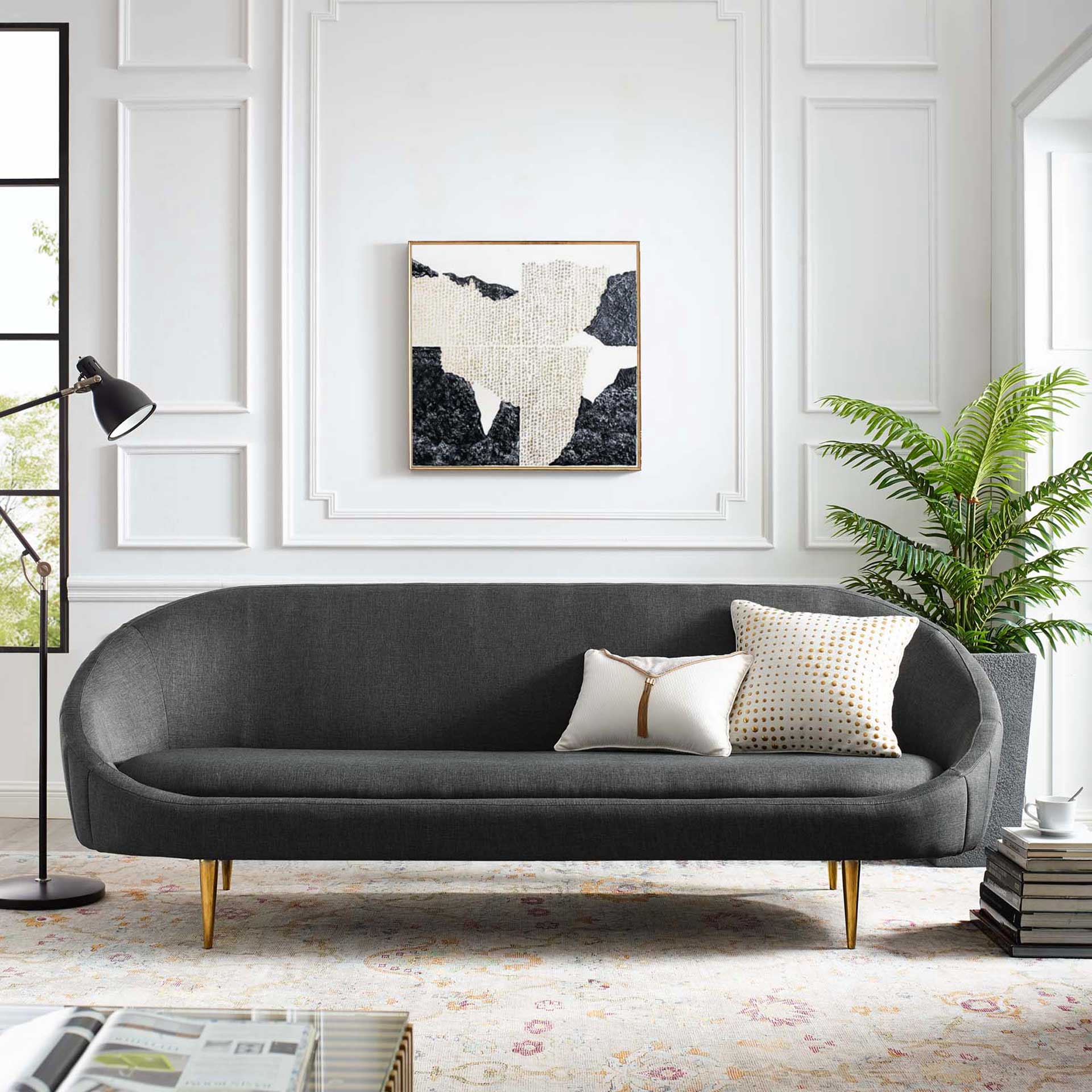 Simeon Vertical Curve Back Fabric Sofa Gray - Image 8