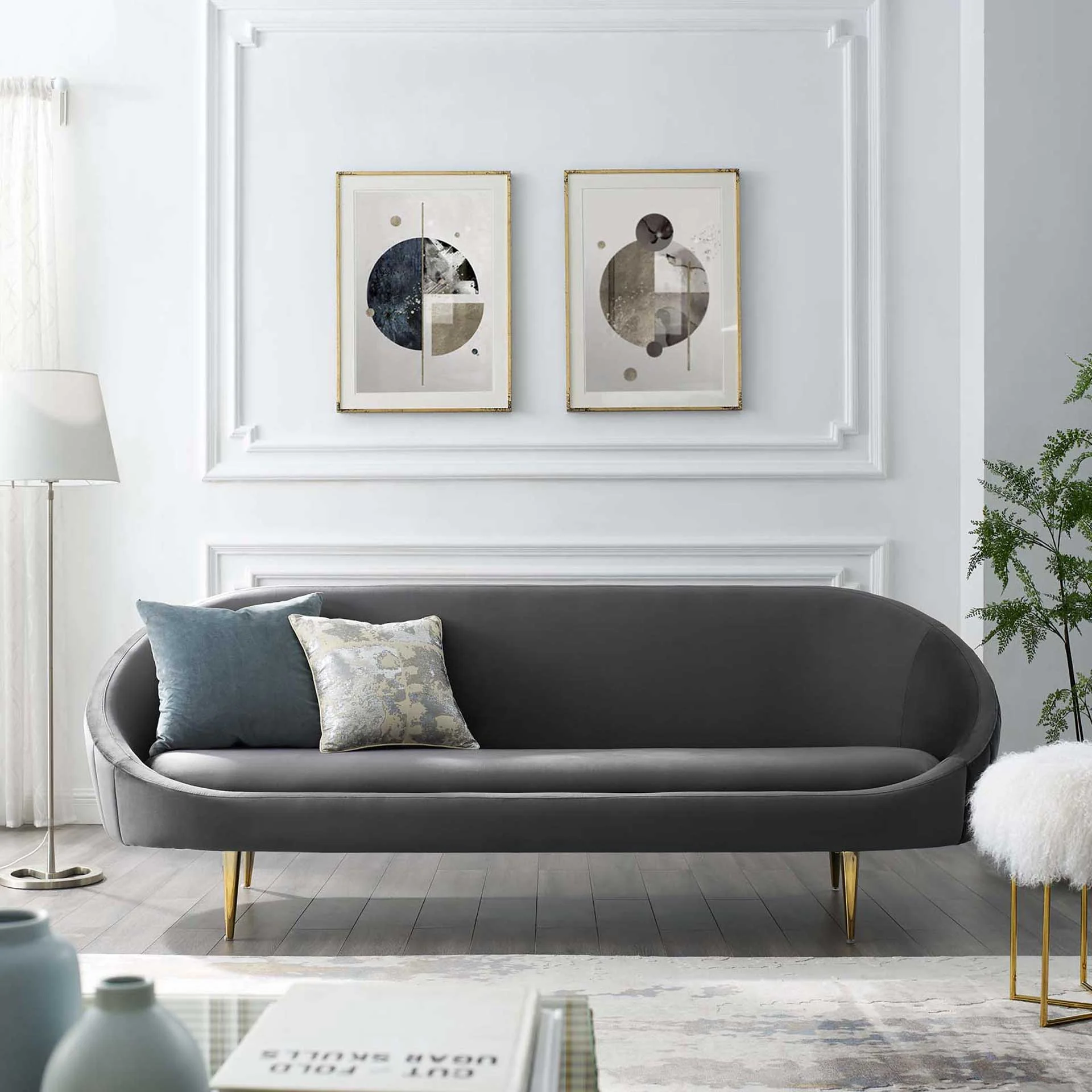 Simeon Vertical Curve Back Velvet Sofa Gray - Image 6
