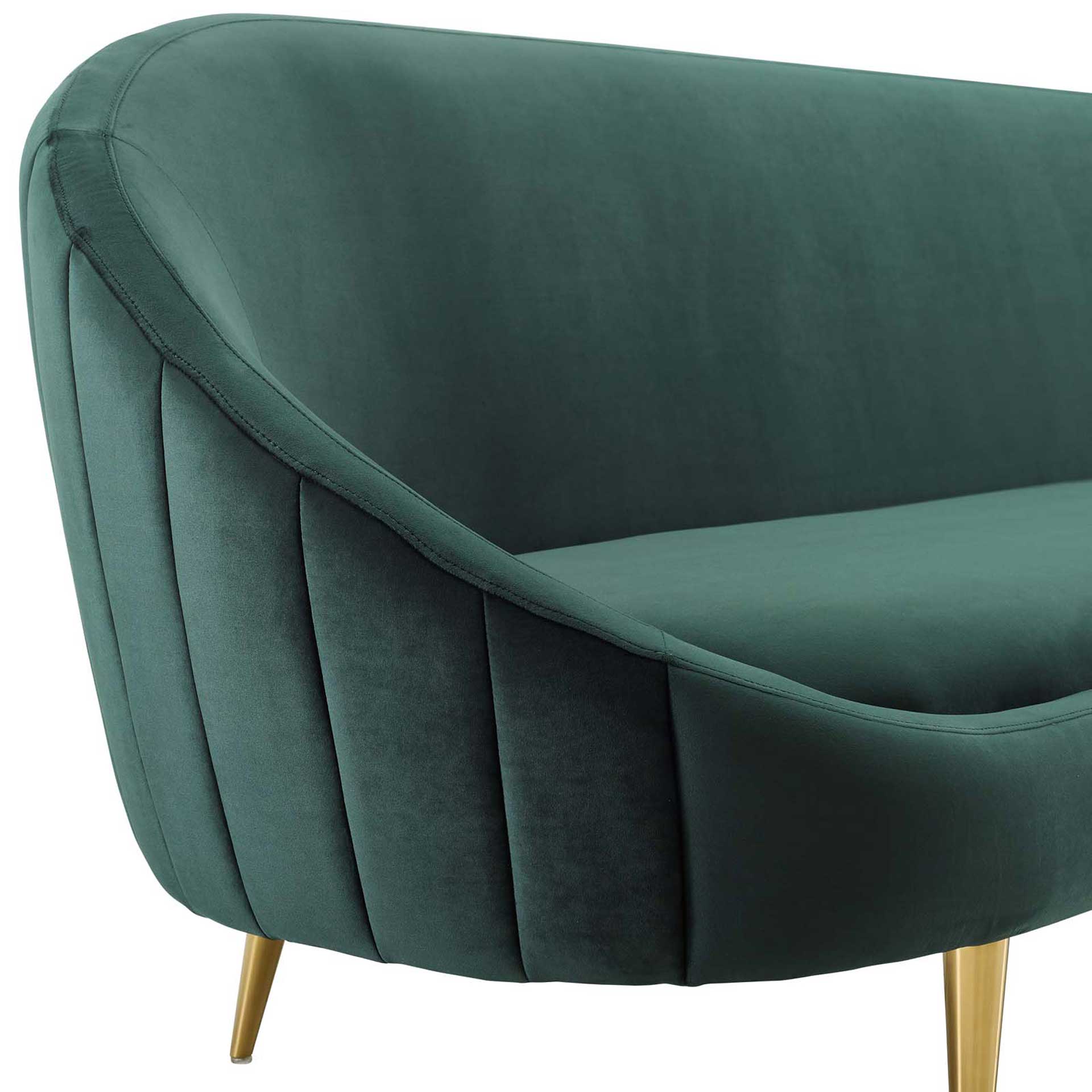 Simeon Vertical Curve Back Velvet Sofa Green - Image 4