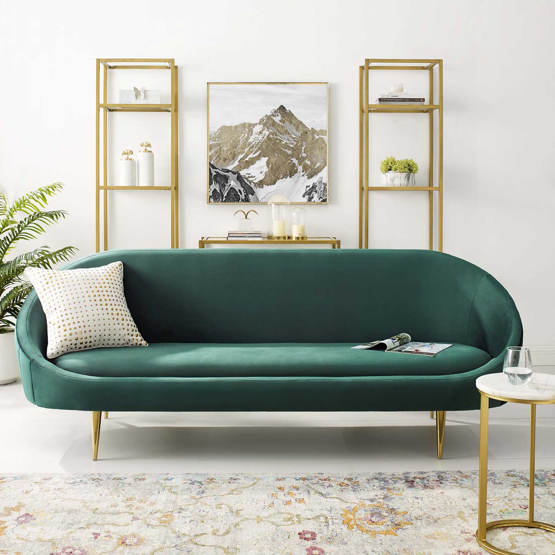 Simeon Vertical Curve Back Velvet Sofa Green - Image 6