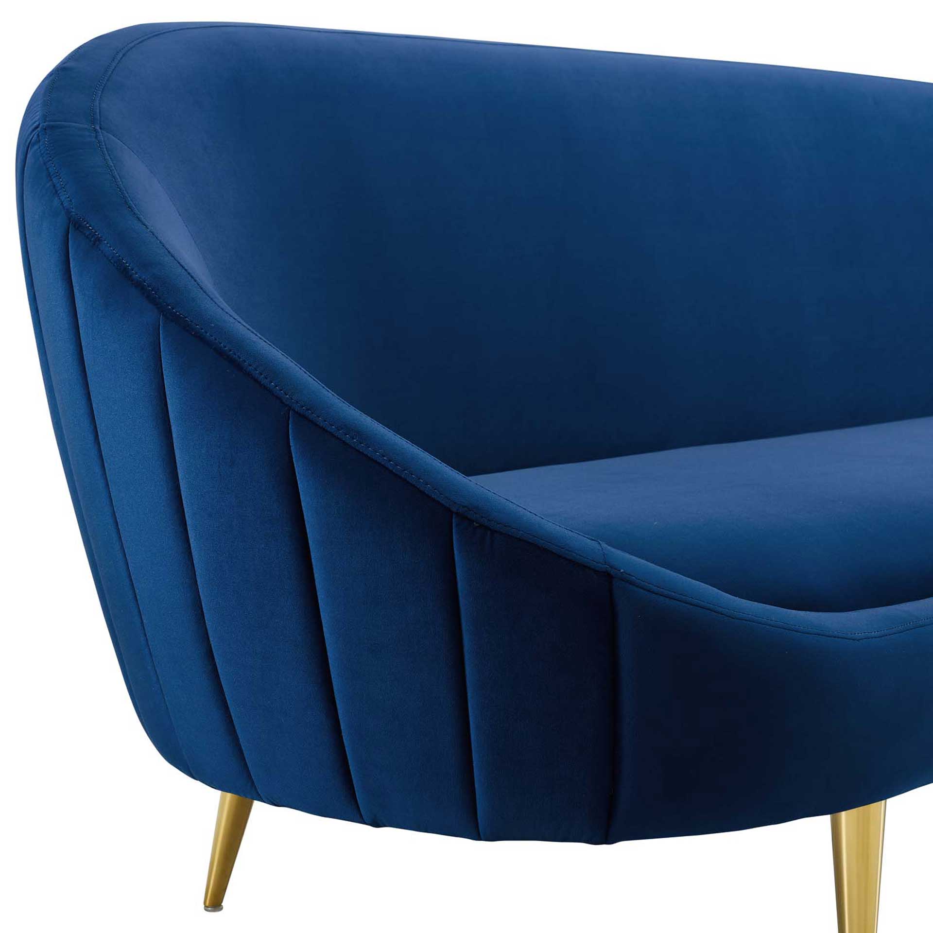 Simeon Vertical Curve Back Velvet Sofa Navy - Image 4