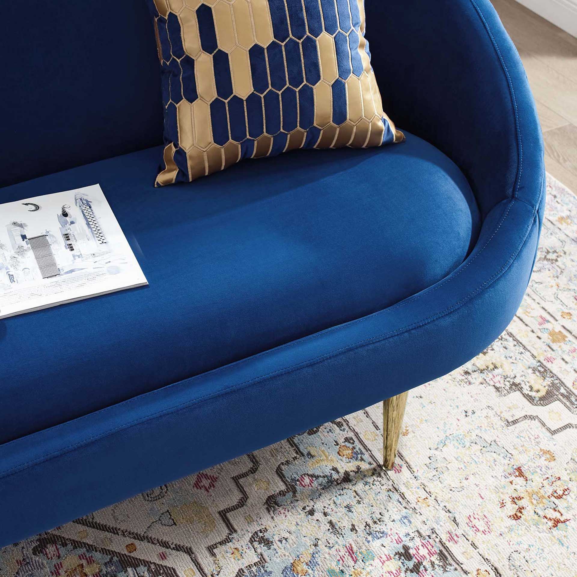 Simeon Vertical Curve Back Velvet Sofa Navy - Image 5