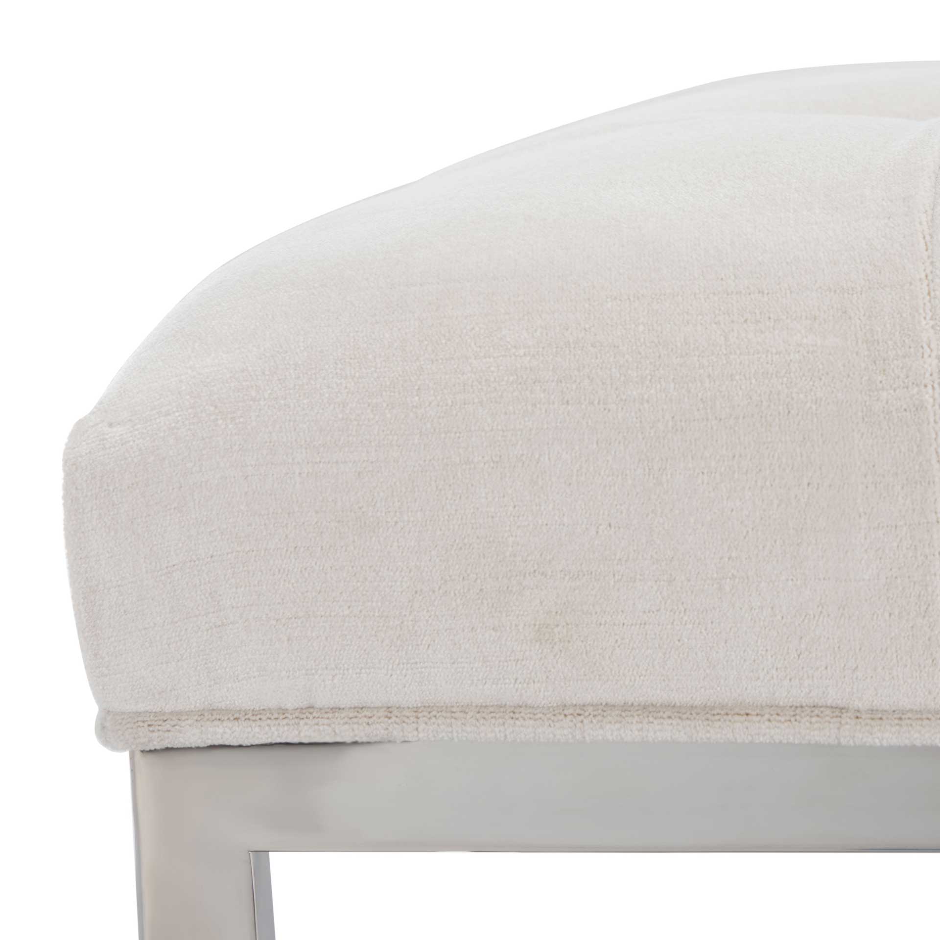 Simeon White Velvet Tufted Ottoman Bella White - Image 2