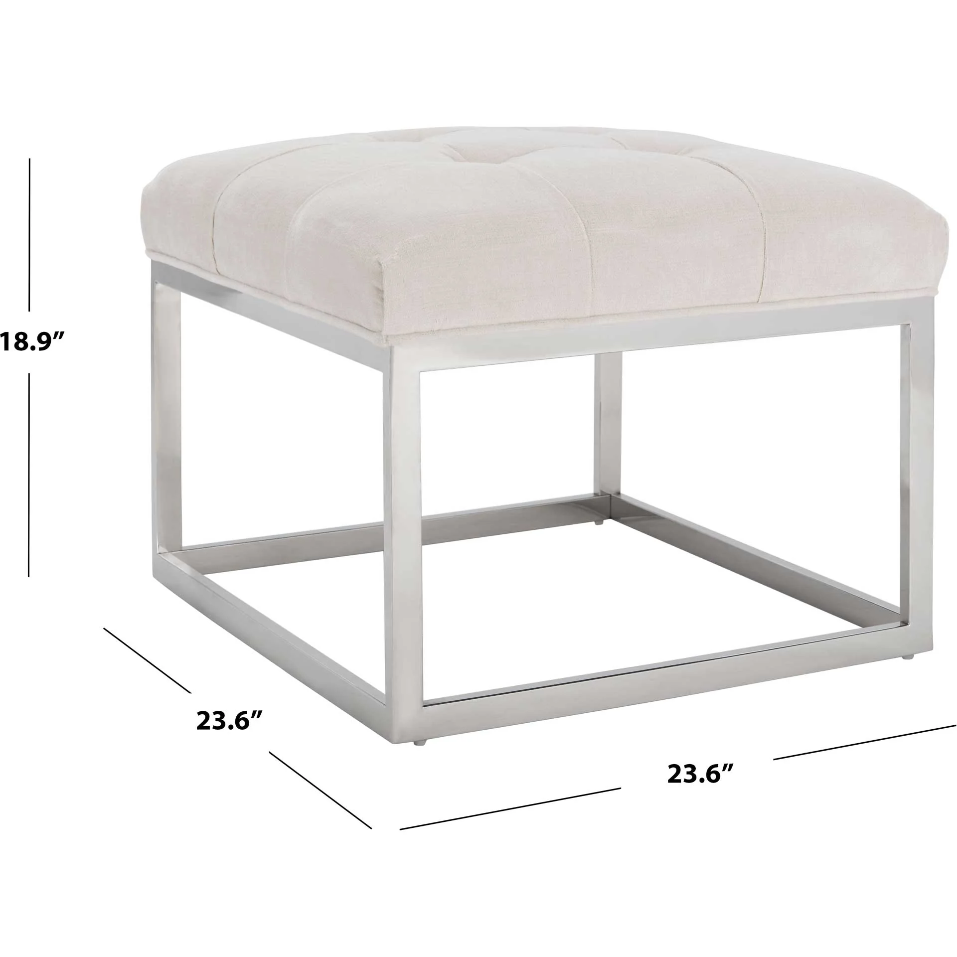Simeon White Velvet Tufted Ottoman Bella White - Image 4