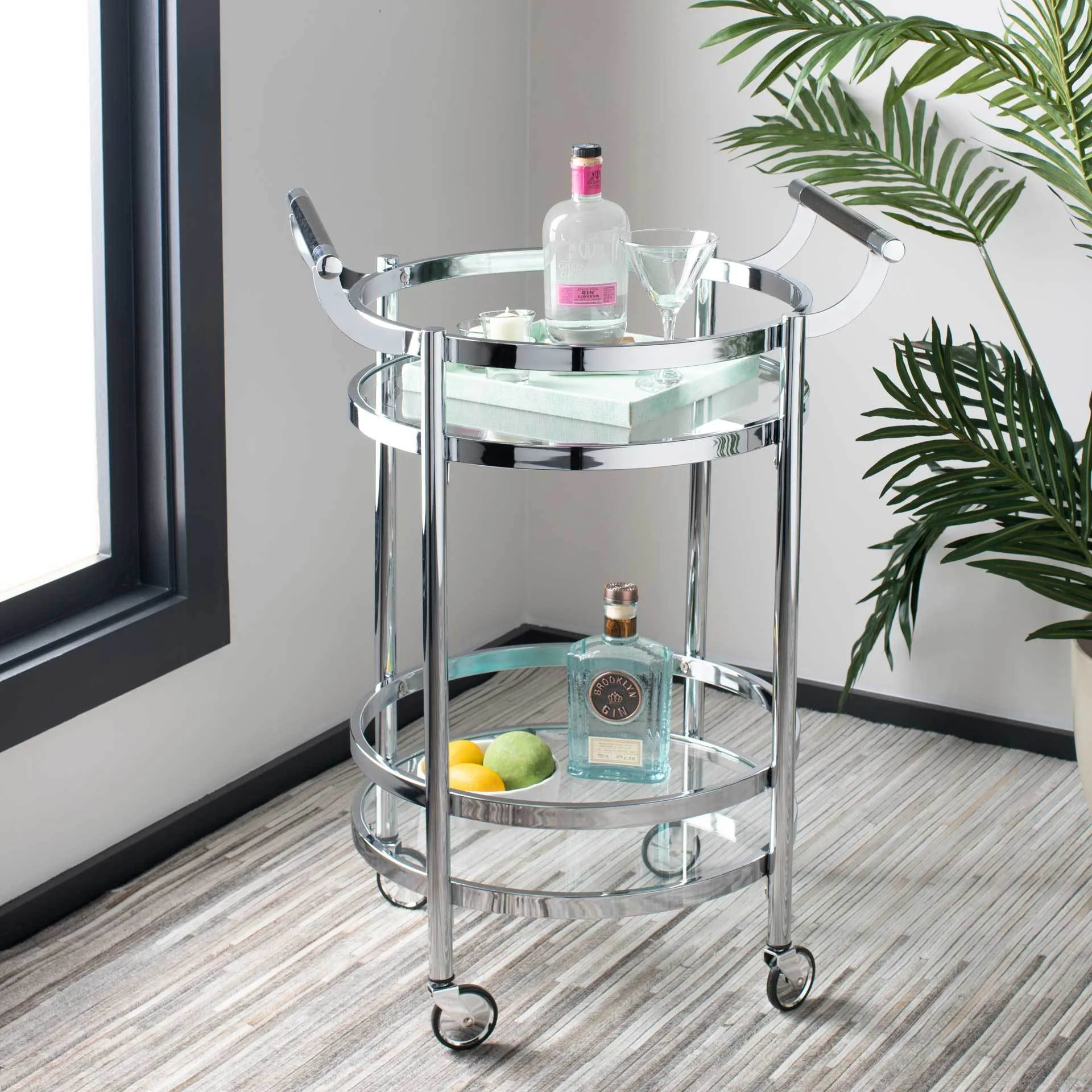 Simon 2 Tier Round Bar Cart Chrome - Image 6