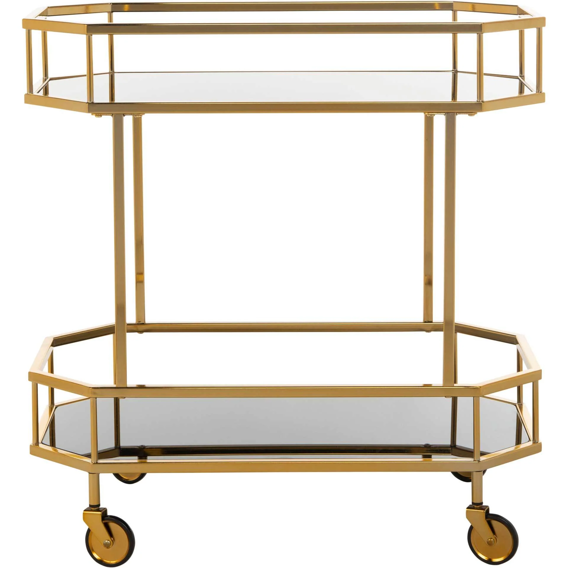 Sincere 2 Tier Octagon Bar Cart Brass/Tinted Glass - Image 2