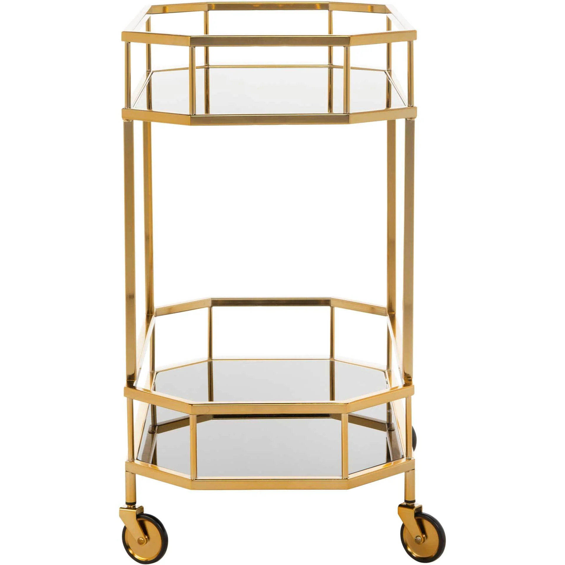Sincere 2 Tier Octagon Bar Cart Brass/Tinted Glass - Image 3