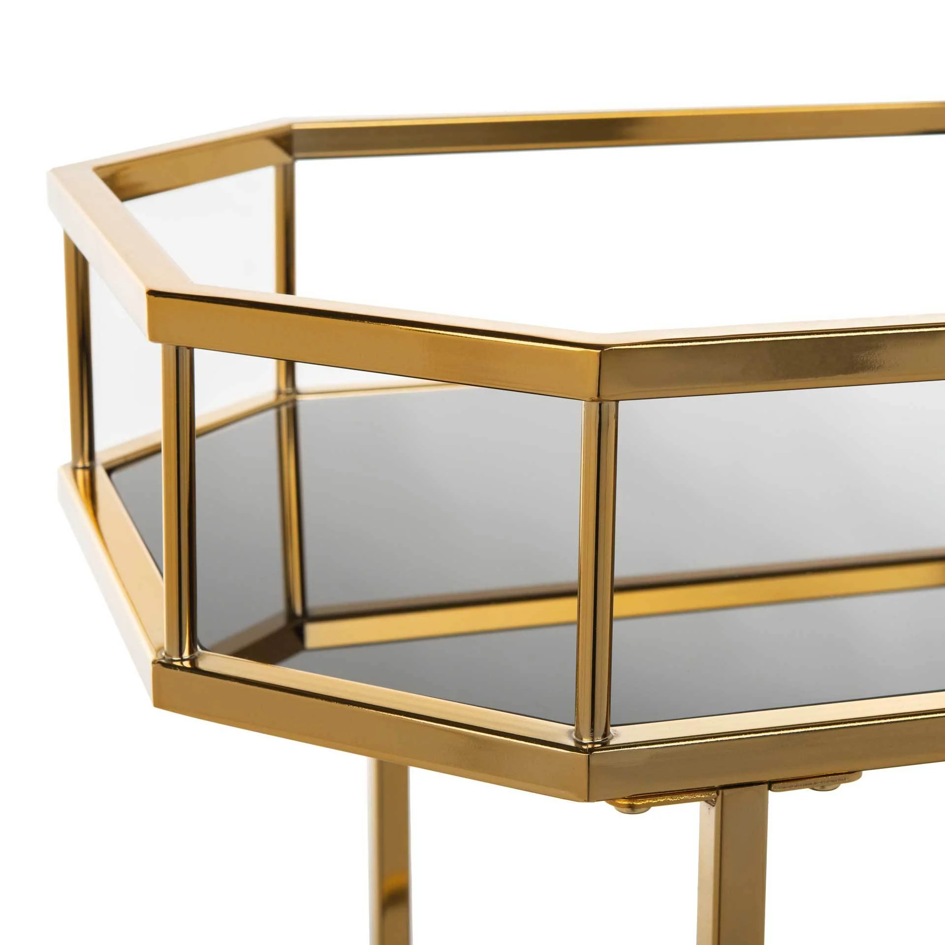 Sincere 2 Tier Octagon Bar Cart Brass/Tinted Glass - Image 4