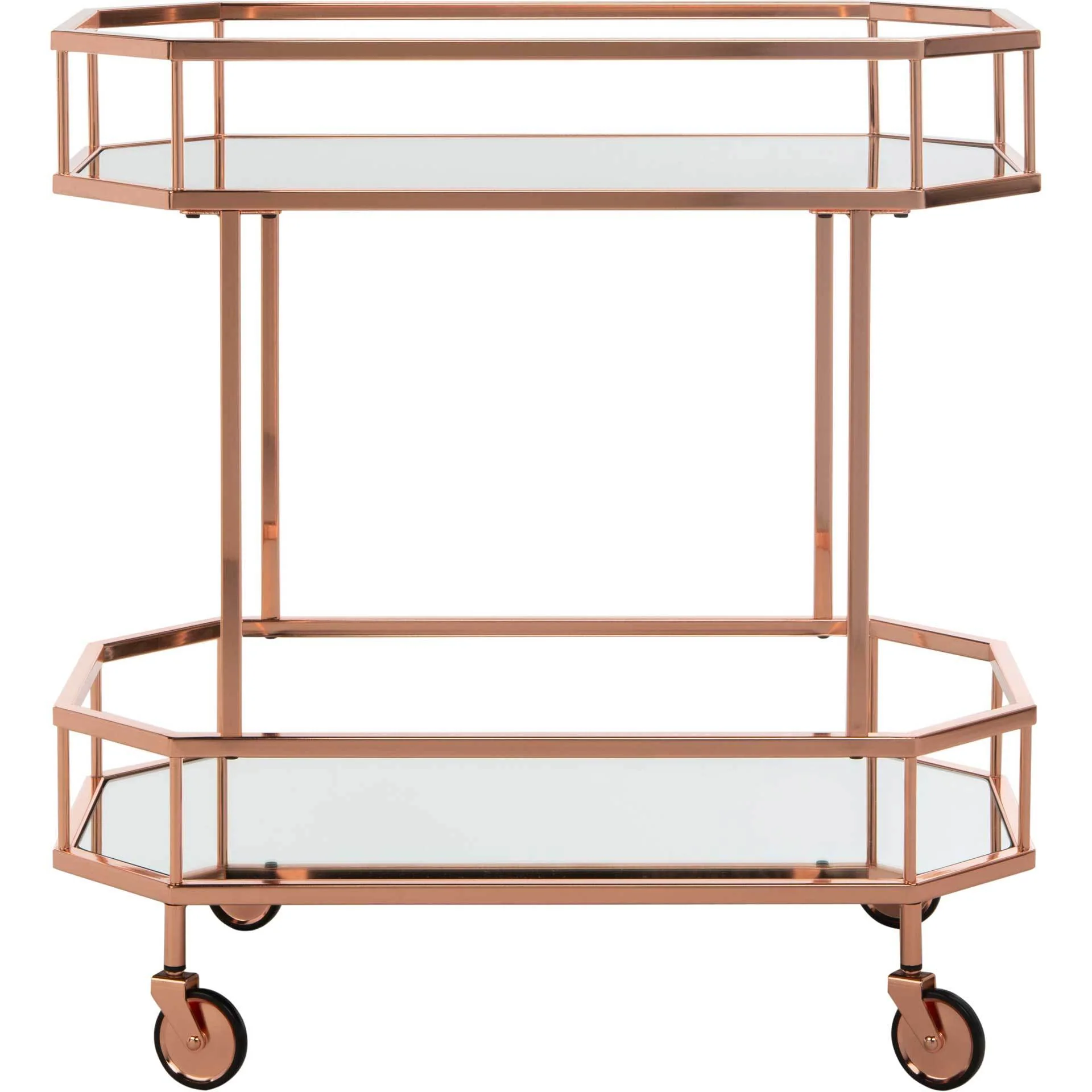 Sincere 2 Tier Octagon Bar Cart Rose Gold/Mirror - Image 2