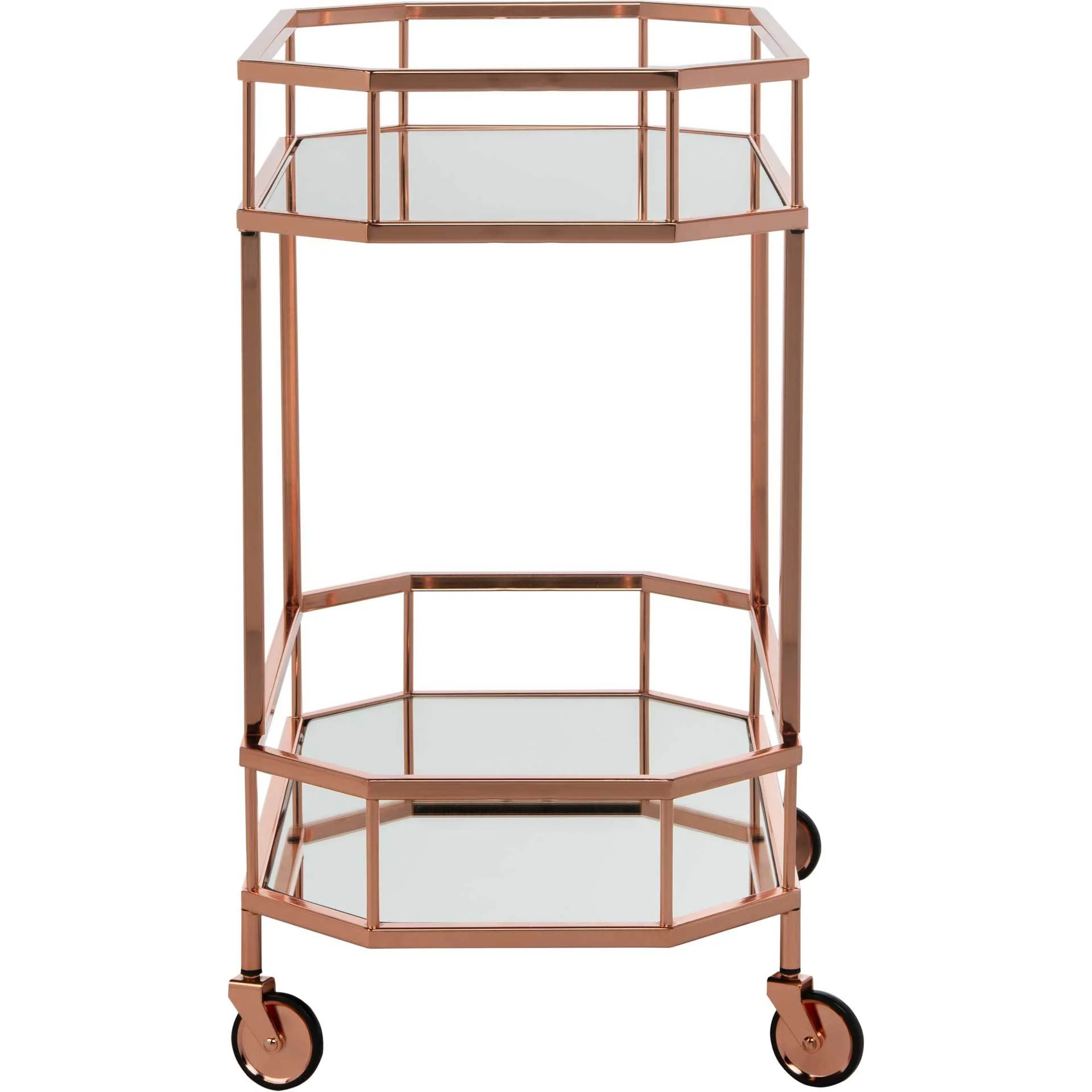 Sincere 2 Tier Octagon Bar Cart Rose Gold/Mirror - Image 3