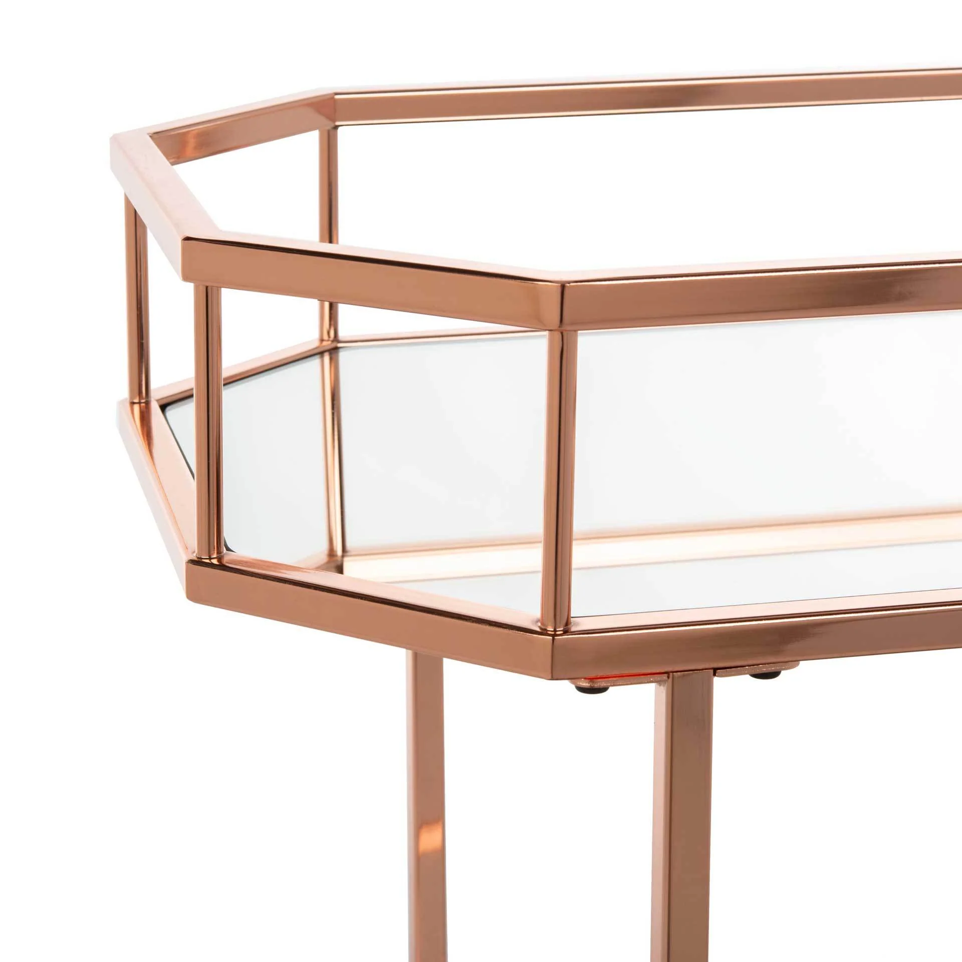 Sincere 2 Tier Octagon Bar Cart Rose Gold/Mirror - Image 4