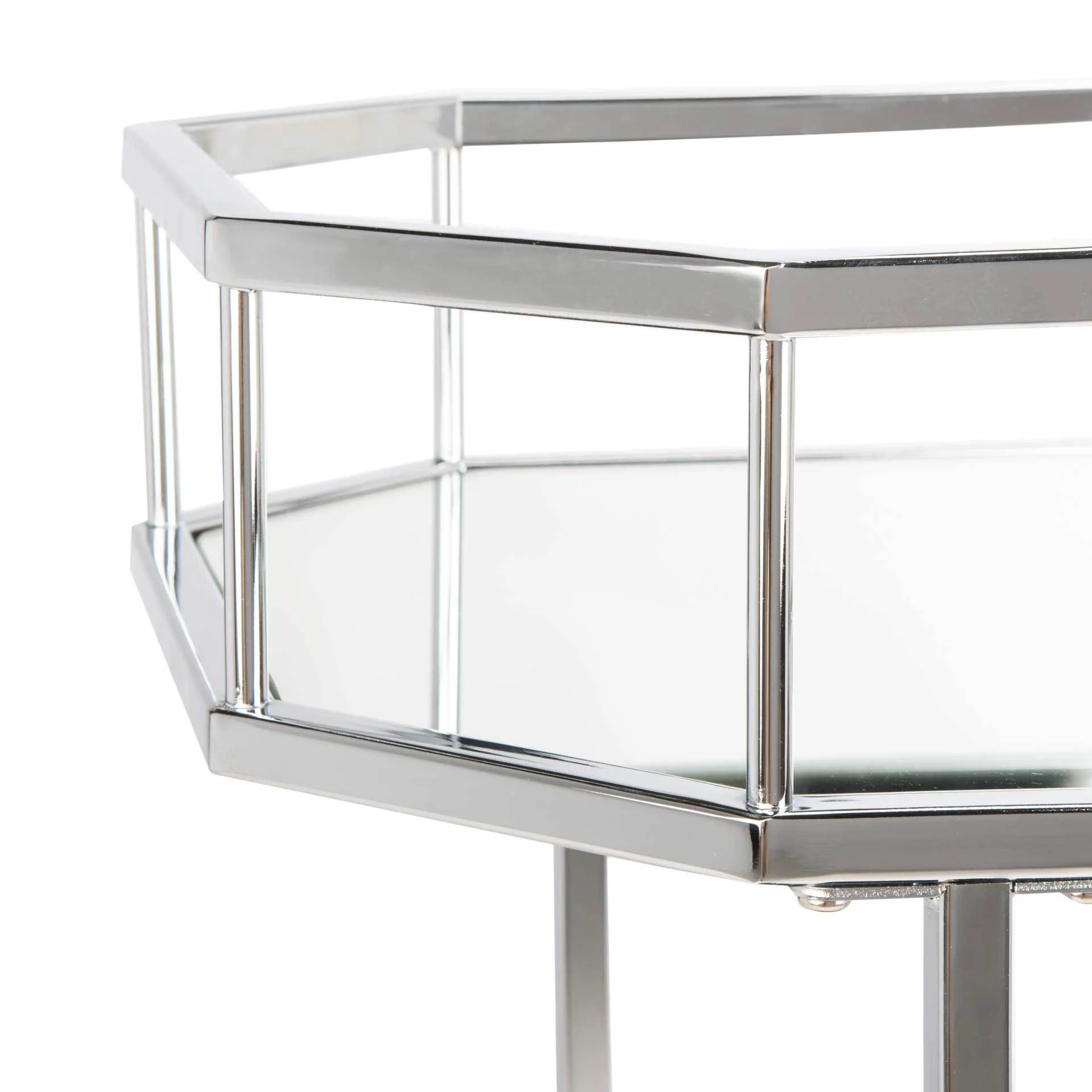Sincere 2 Tier Octagon Bar Cart Silver/Mirror - Image 4